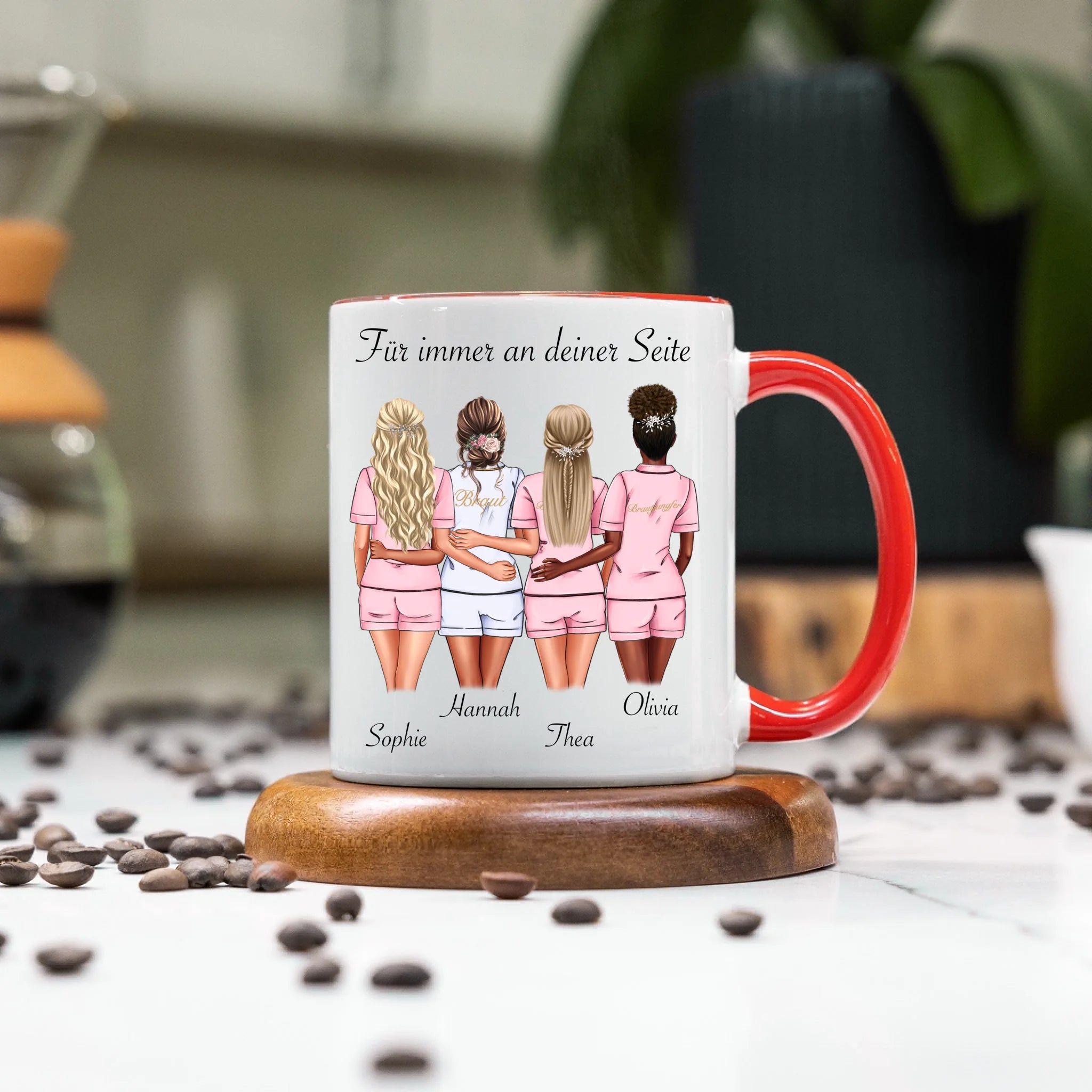 Tasse Brautjungfer Personalisiert Name Braut & 3 Trauzeuginnen, Frage & Danke-Geschenk für Freundinnen Brautjungfern & Brautparty