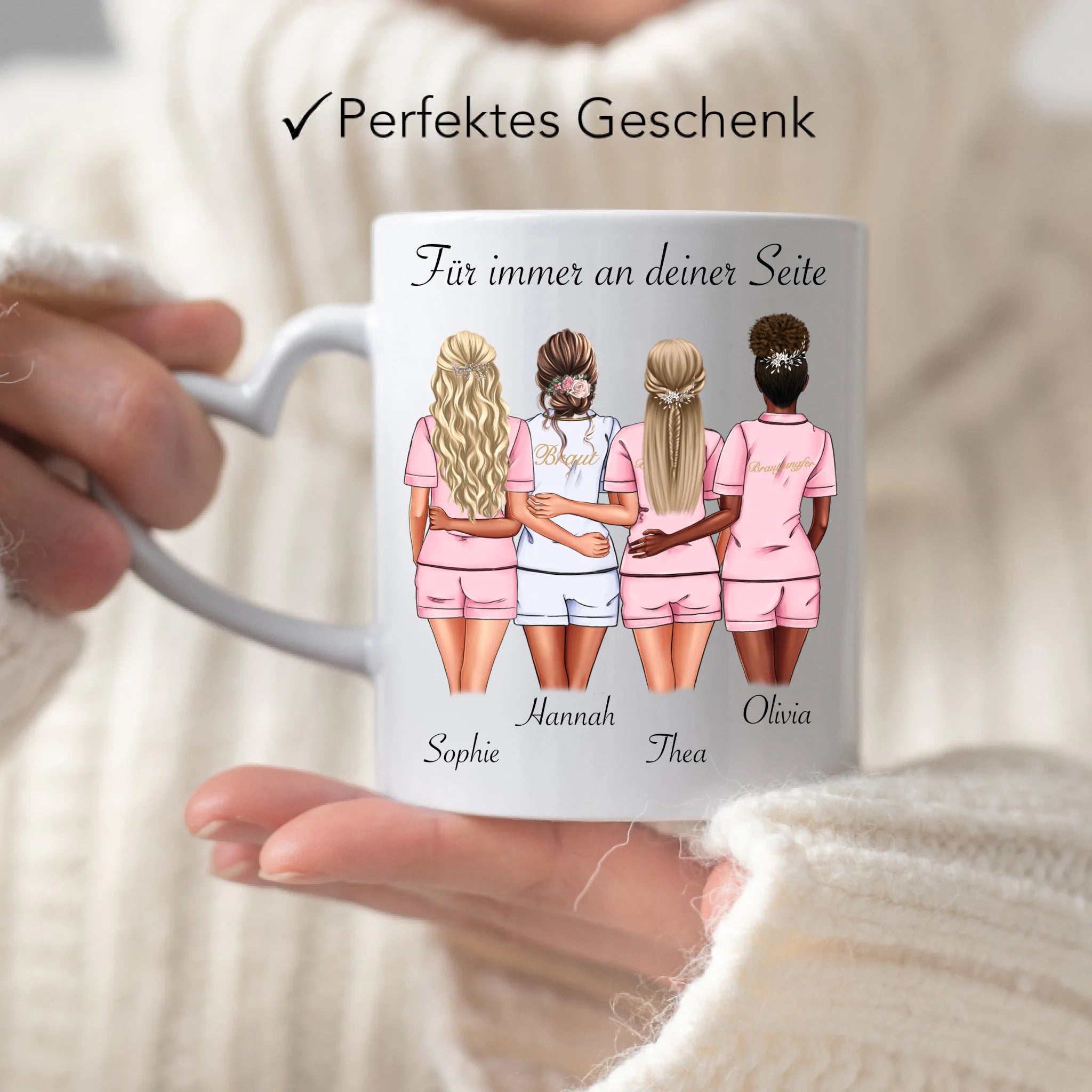 Tasse Brautjungfer Personalisiert Name Braut & 3 Trauzeuginnen, Frage & Danke-Geschenk für Freundinnen Brautjungfern & Brautparty