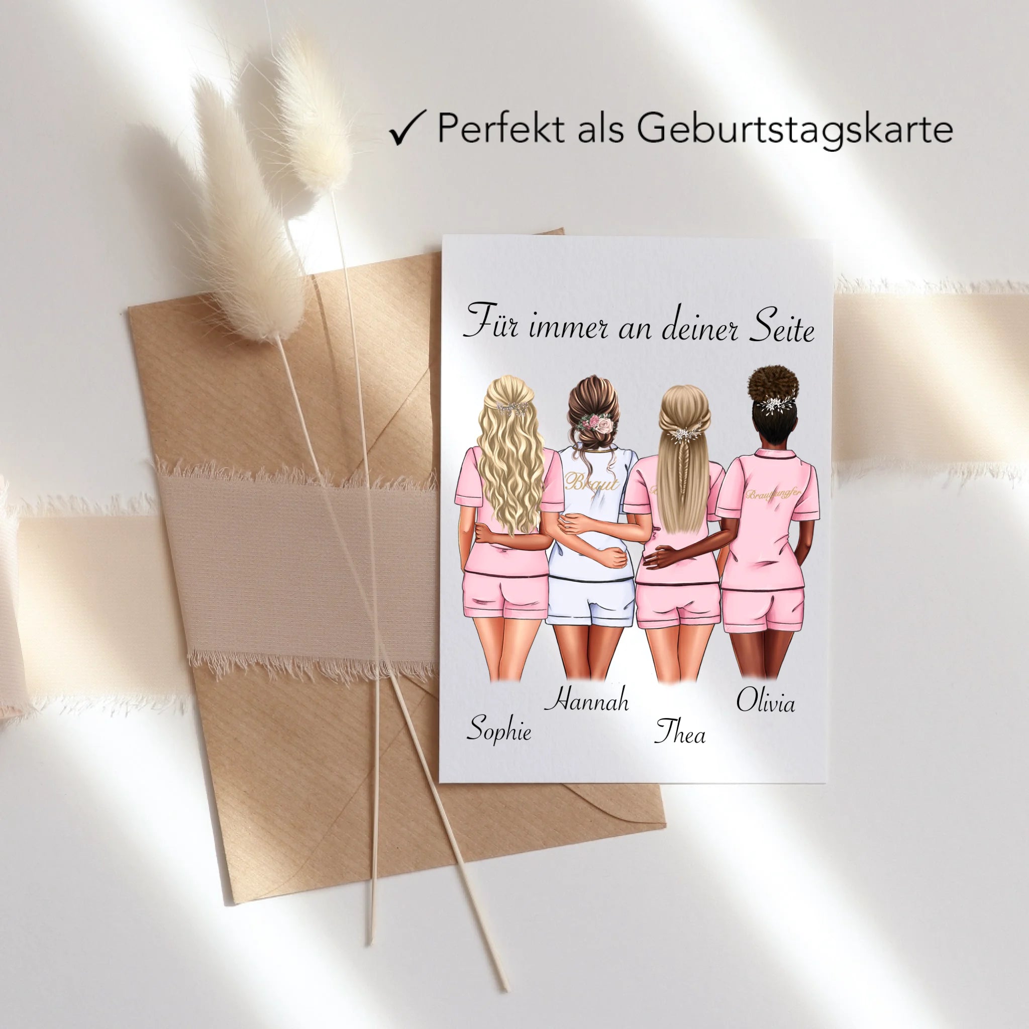 Karte Brautjungfer Personalisiert Name Braut & 3 Trauzeuginnen, Frage & Danke-Geschenk für Freundinnen Brautjungfern & Brautparty - Klappkarte mit Umschlag