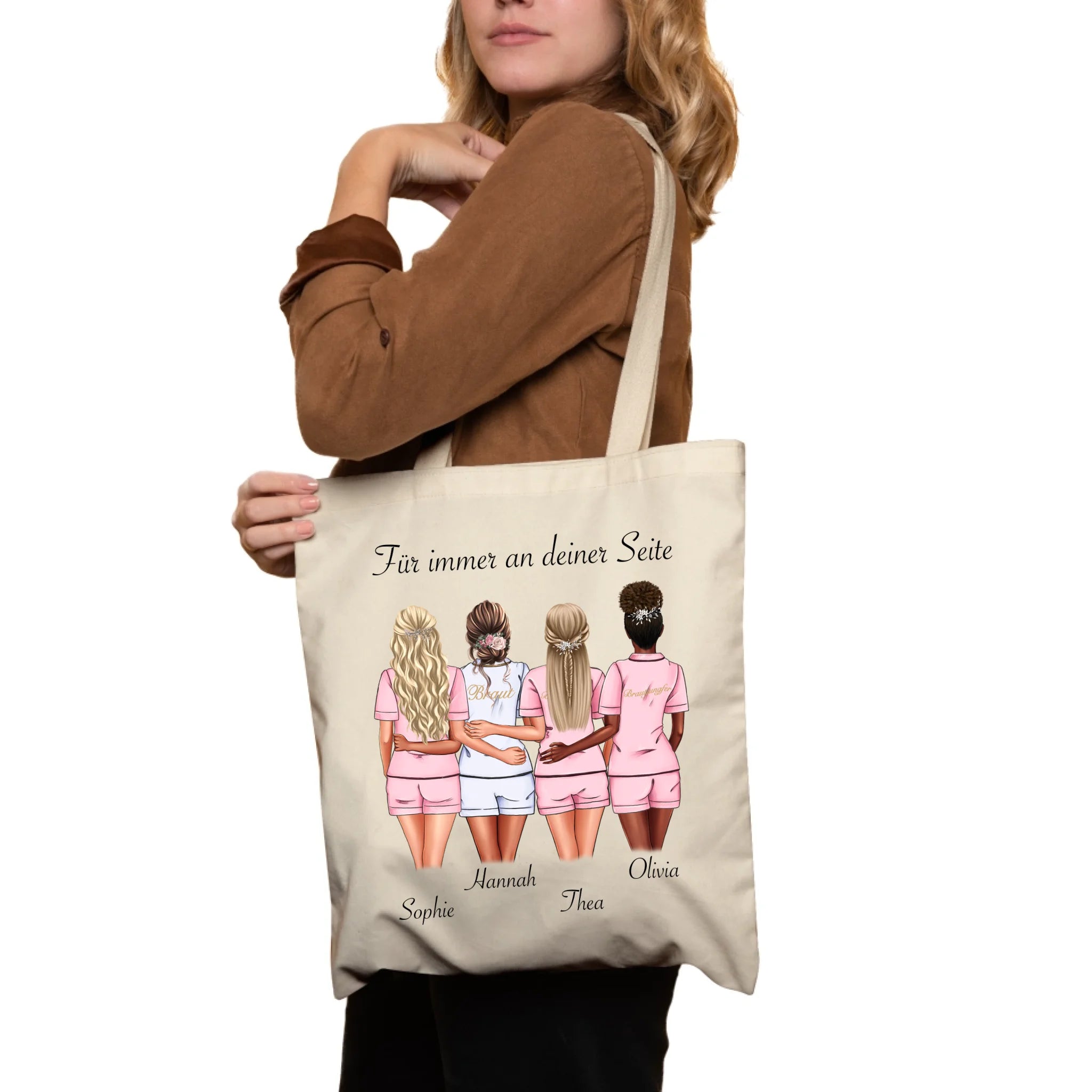 Jutebeutel Brautjungfer Personalisiert Name Braut & 3 Trauzeuginnen, Frage & Danke-Geschenk für Freundinnen Brautjungfern & Brautparty