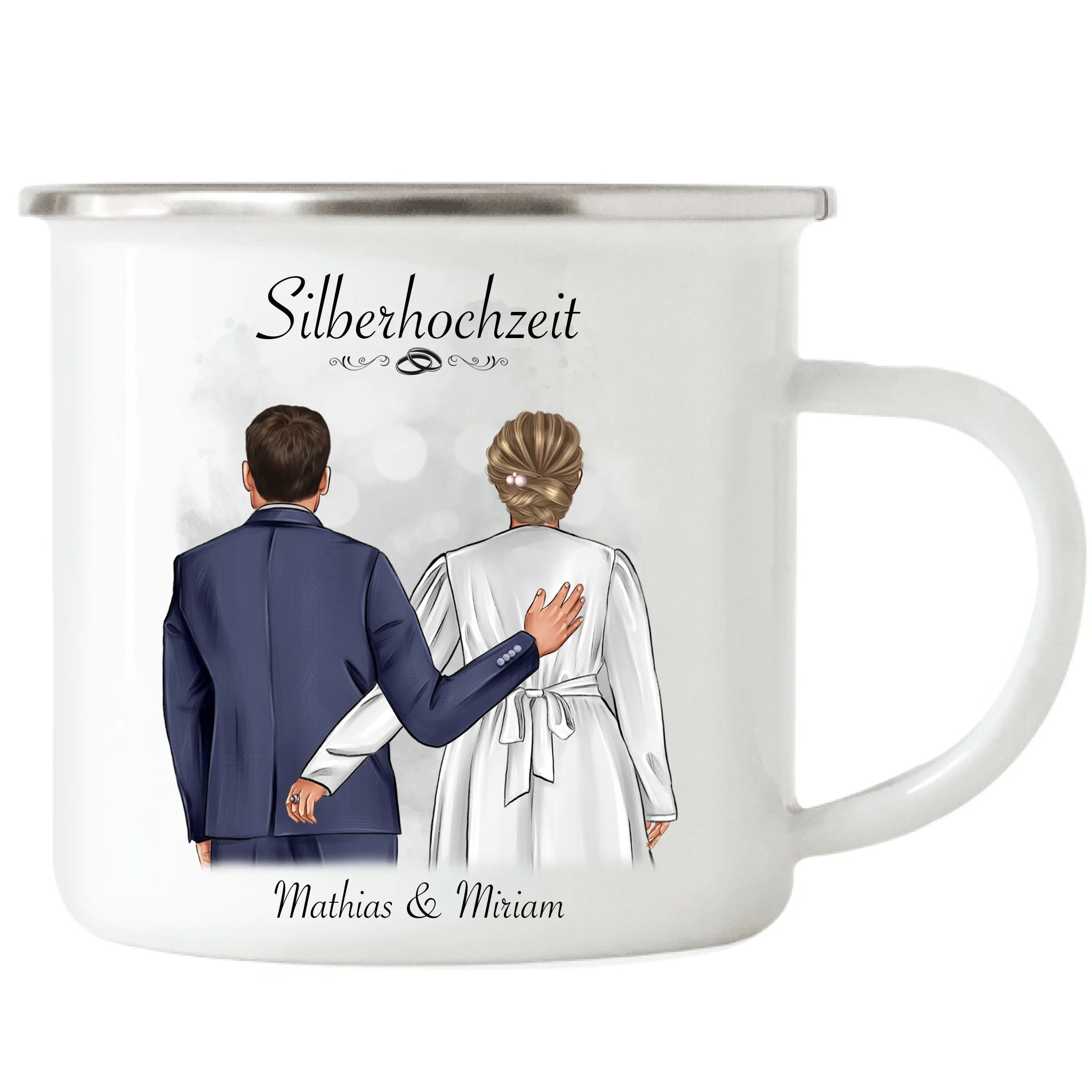 Tasse Silberhochzeit Personalisiert Silberne Hochzeit Bild Hochzeitstag Geschenk 25. Hochzeitstag Jubiläum für Paare - Emaille Tasse