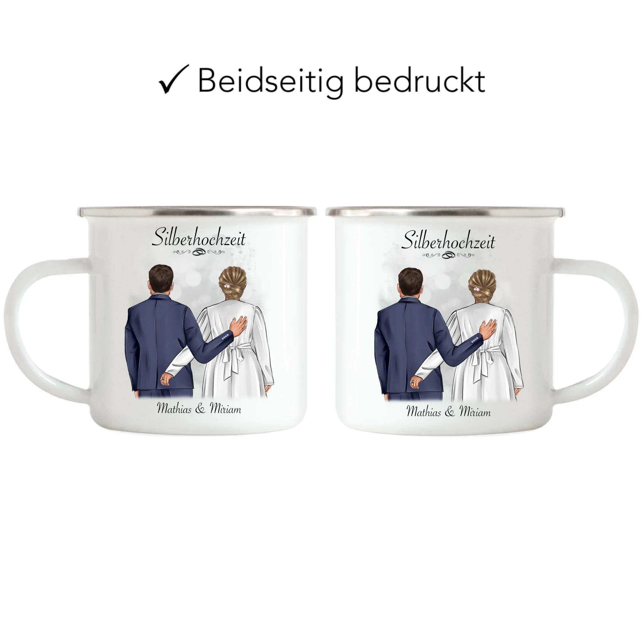 Tasse Silberhochzeit Personalisiert Silberne Hochzeit Bild Hochzeitstag Geschenk 25. Hochzeitstag Jubiläum für Paare - Emaille Tasse