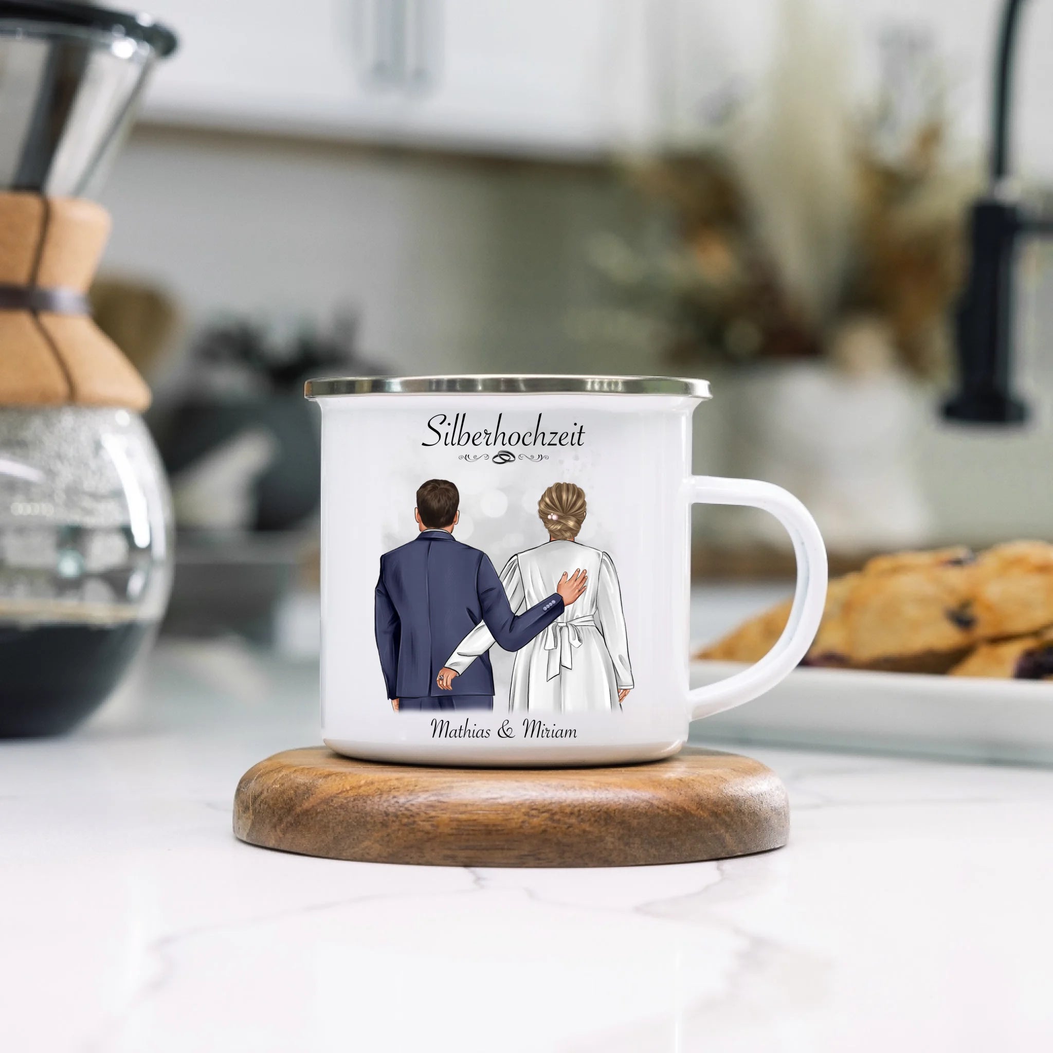 Tasse Silberhochzeit Personalisiert Silberne Hochzeit Bild Hochzeitstag Geschenk 25. Hochzeitstag Jubiläum für Paare - Emaille Tasse