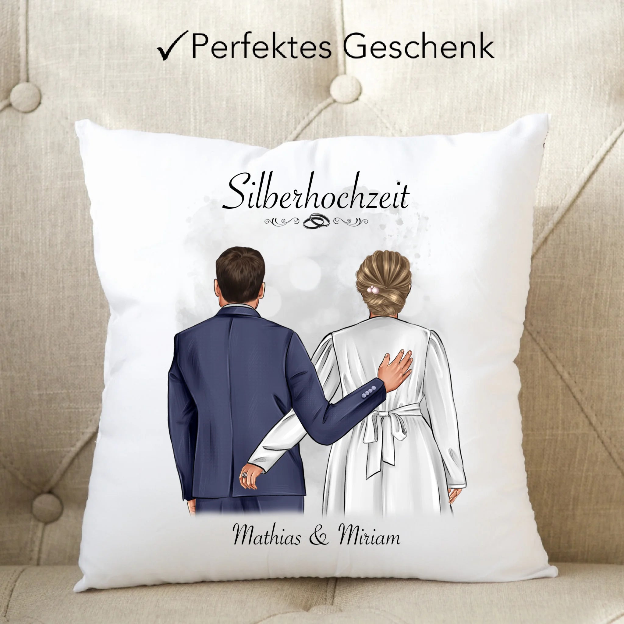 Kissen Silberhochzeit Personalisiert Silberne Hochzeit Bild Hochzeitstag Geschenk 25. Hochzeitstag Jubiläum für Paare - Kissen inkl. Füllung