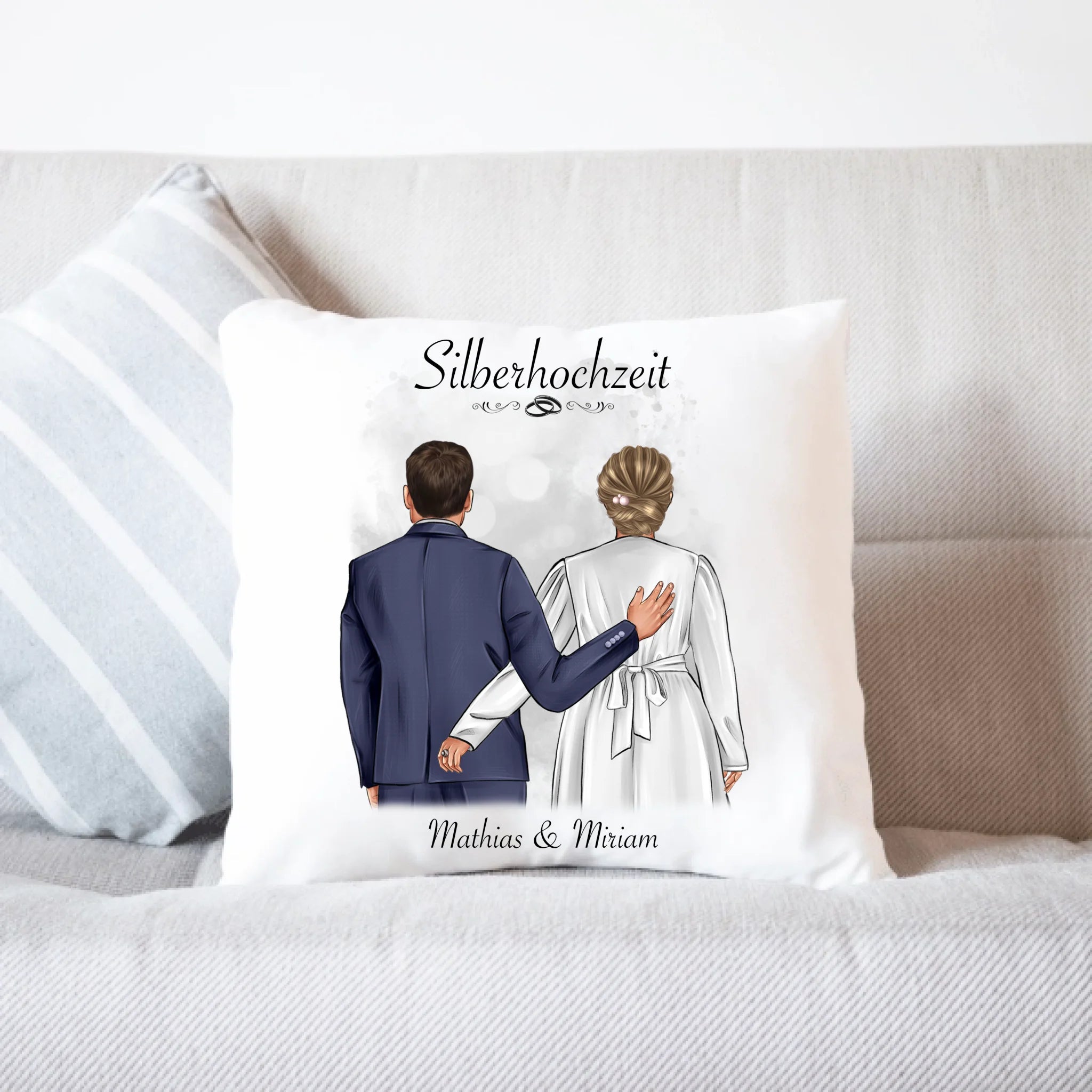 Kissen Silberhochzeit Personalisiert Silberne Hochzeit Bild Hochzeitstag Geschenk 25. Hochzeitstag Jubiläum für Paare - Kissen inkl. Füllung