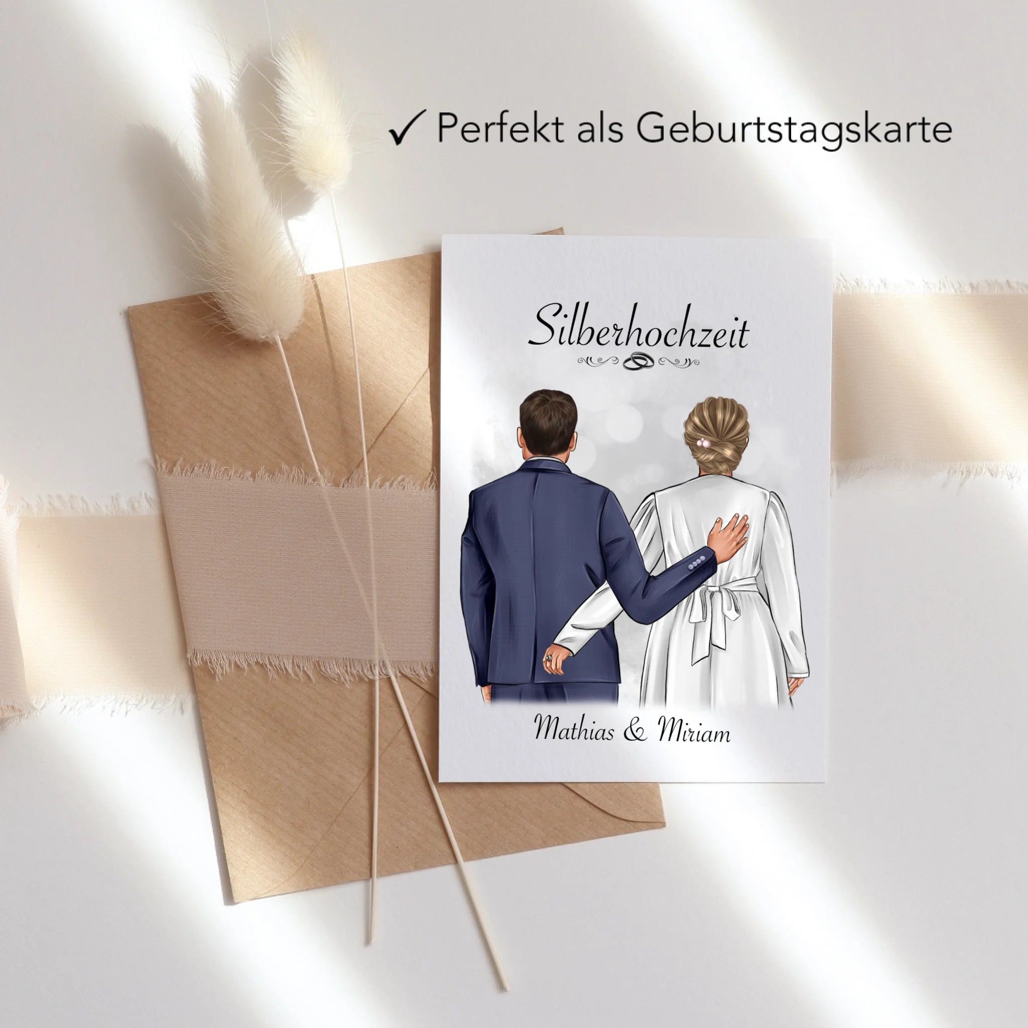 Karte Silberhochzeit Personalisiert Silberne Hochzeit Bild Hochzeitstag Geschenk 25. Hochzeitstag Jubiläum für Paare - Klappkarte mit Umschlag
