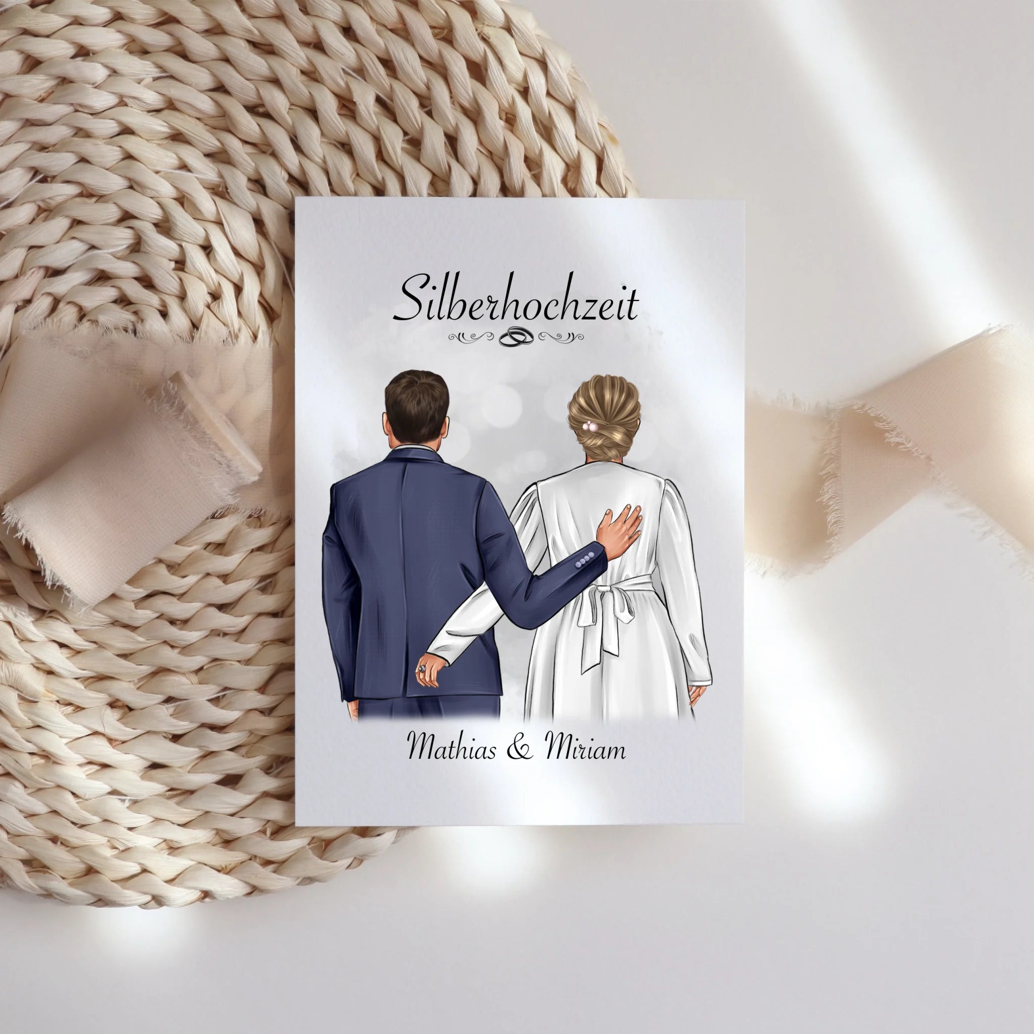 Karte Silberhochzeit Personalisiert Silberne Hochzeit Bild Hochzeitstag Geschenk 25. Hochzeitstag Jubiläum für Paare - Klappkarte mit Umschlag
