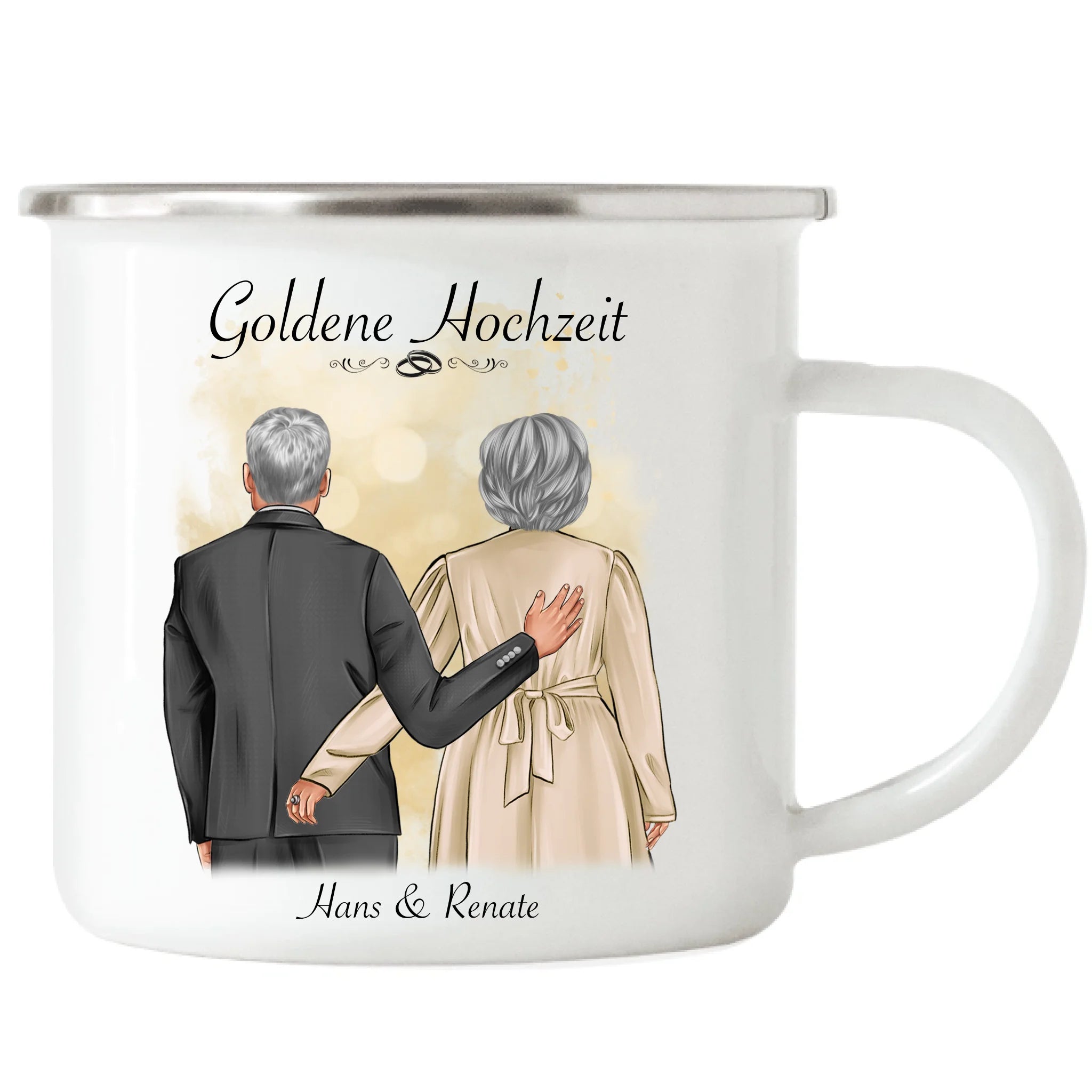 Tasse Hochzeit Personalisiert Goldhochzeit Bild Hochzeitstag Geschenk 50. Hochzeitstag Jubiläum für Paare - Emaille Tasse