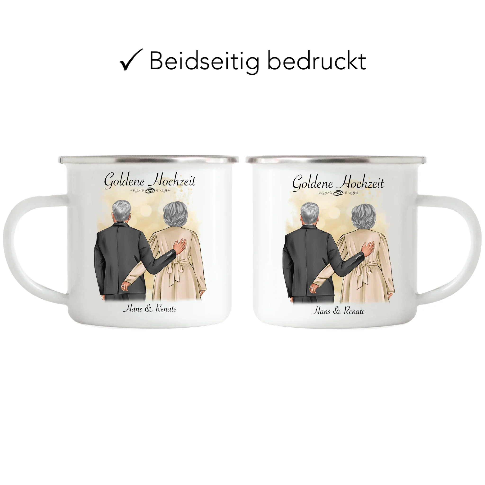 Tasse Hochzeit Personalisiert Goldhochzeit Bild Hochzeitstag Geschenk 50. Hochzeitstag Jubiläum für Paare - Emaille Tasse