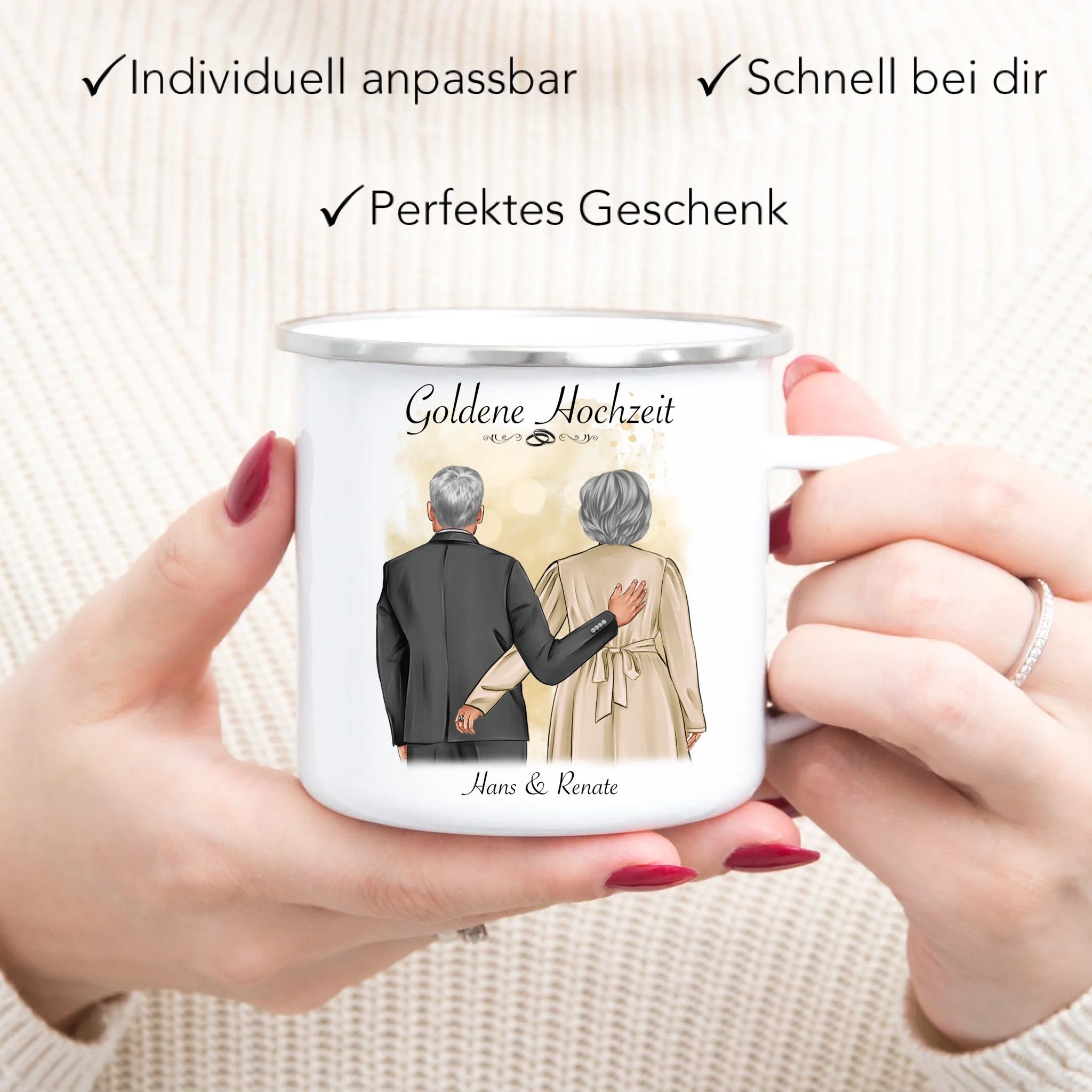 Tasse Hochzeit Personalisiert Goldhochzeit Bild Hochzeitstag Geschenk 50. Hochzeitstag Jubiläum für Paare - Emaille Tasse