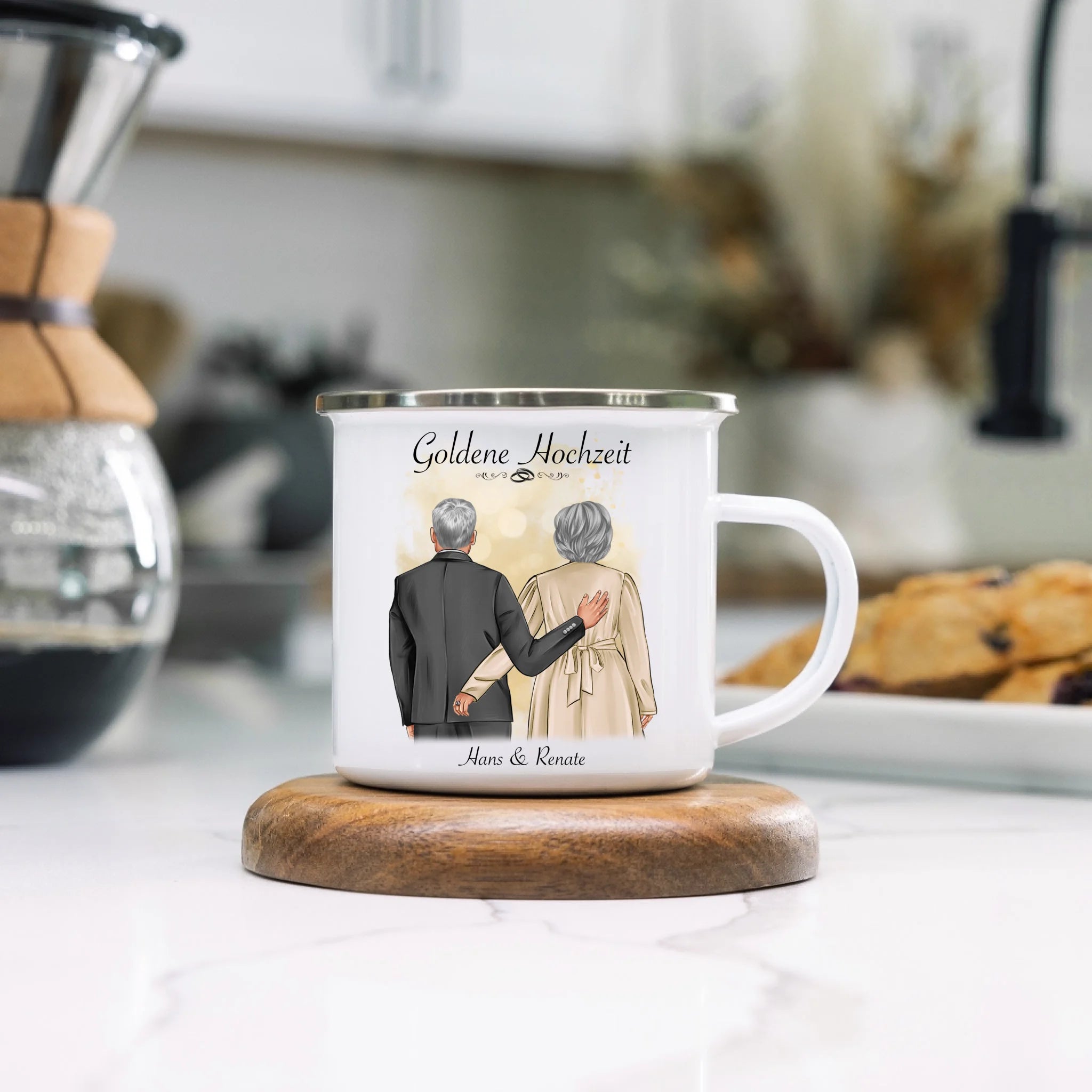 Tasse Hochzeit Personalisiert Goldhochzeit Bild Hochzeitstag Geschenk 50. Hochzeitstag Jubiläum für Paare - Emaille Tasse