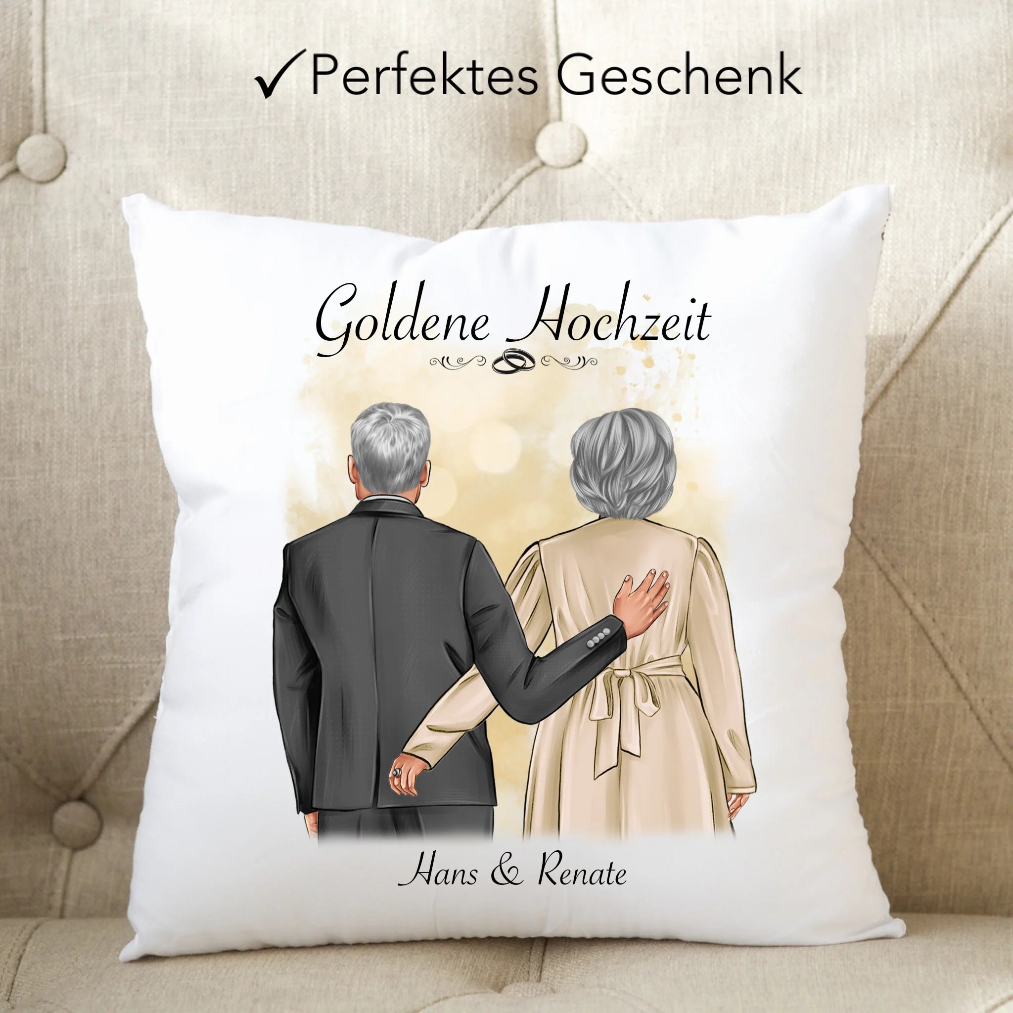 Kissen Hochzeit Personalisiert Goldhochzeit Bild Hochzeitstag Geschenk 50. Hochzeitstag Jubiläum für Paare - Kissen inkl. Füllung