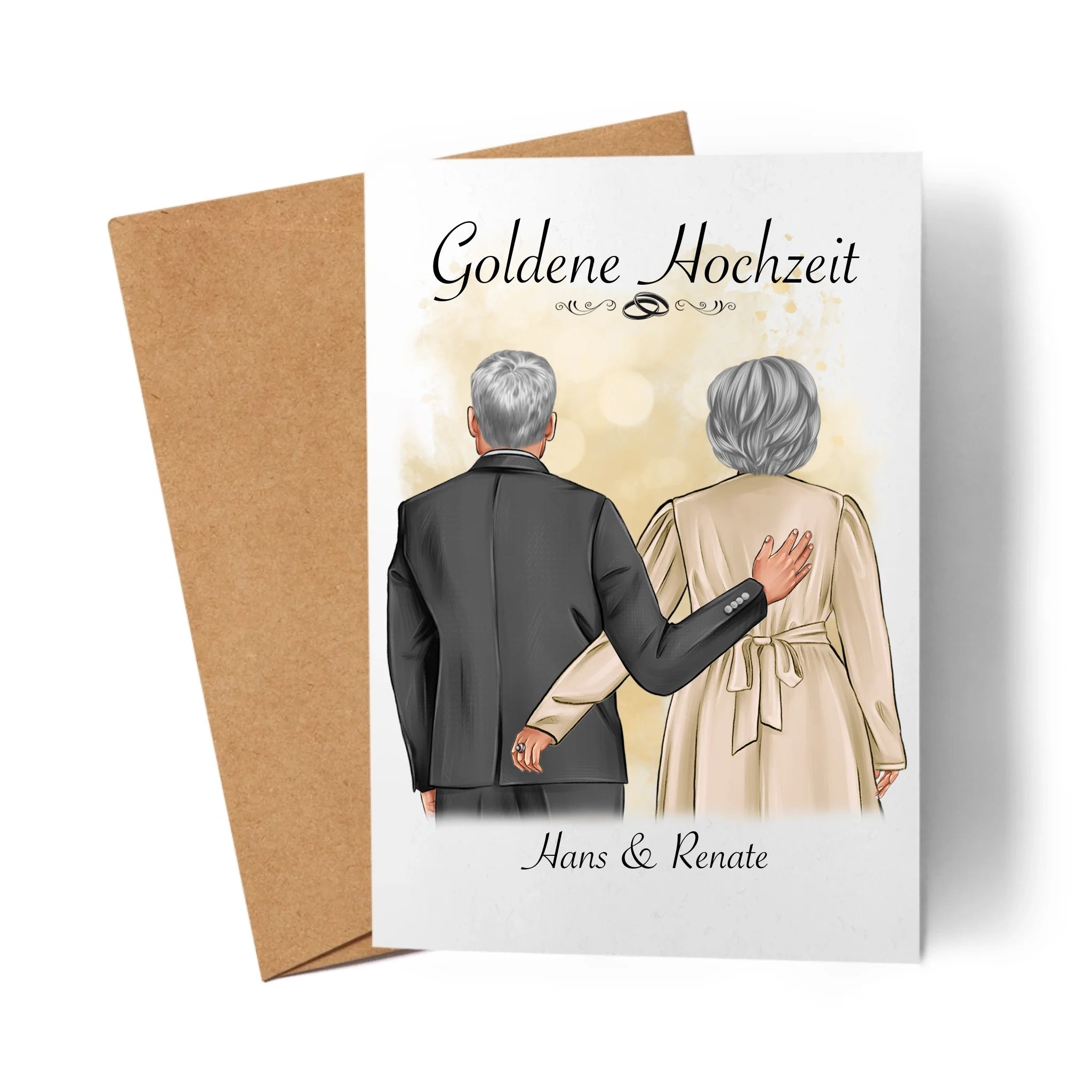 Karte Hochzeit Personalisiert Goldhochzeit Bild Hochzeitstag Geschenk 50. Hochzeitstag Jubiläum für Paare - Klappkarte mit Umschlag