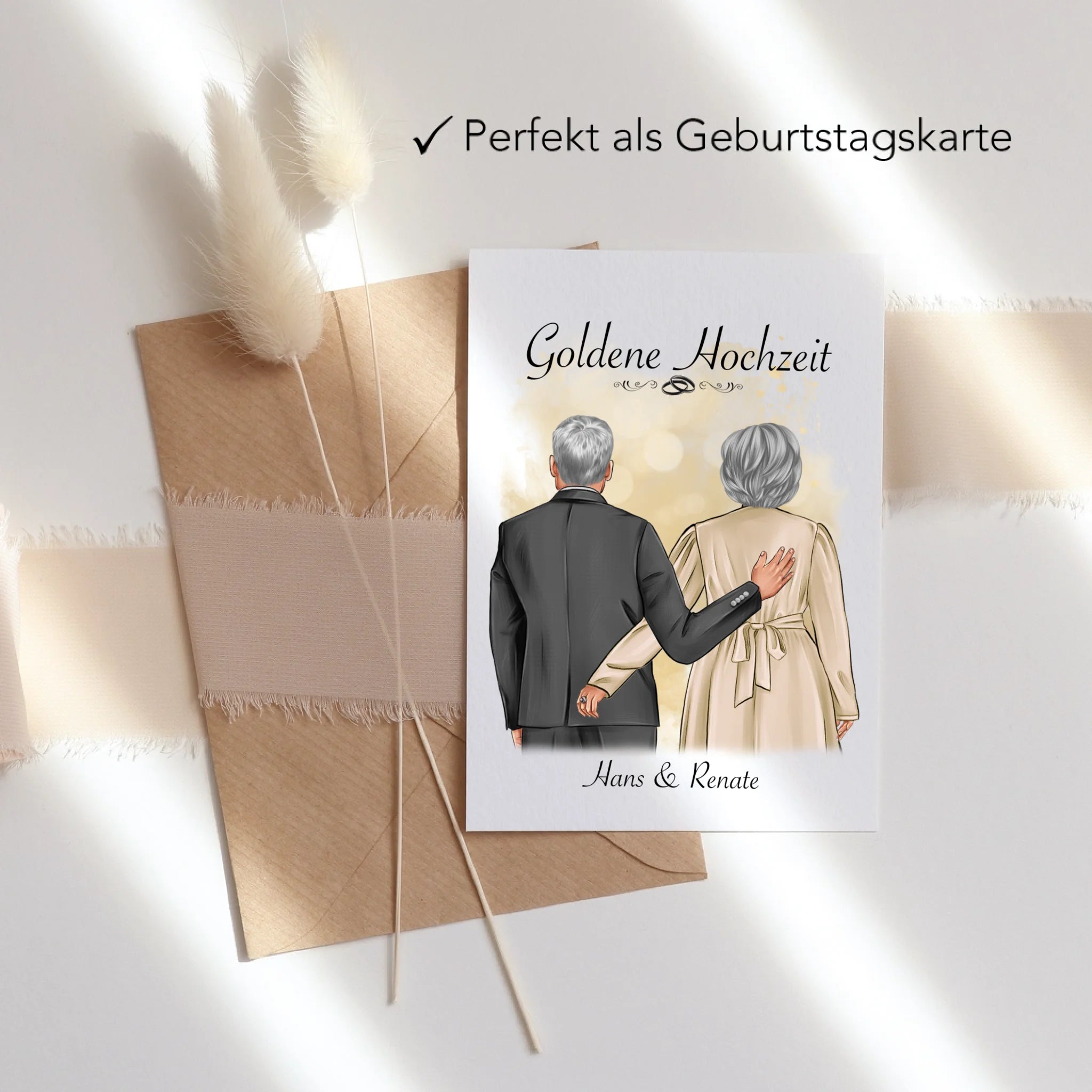 Karte Hochzeit Personalisiert Goldhochzeit Bild Hochzeitstag Geschenk 50. Hochzeitstag Jubiläum für Paare - Klappkarte mit Umschlag