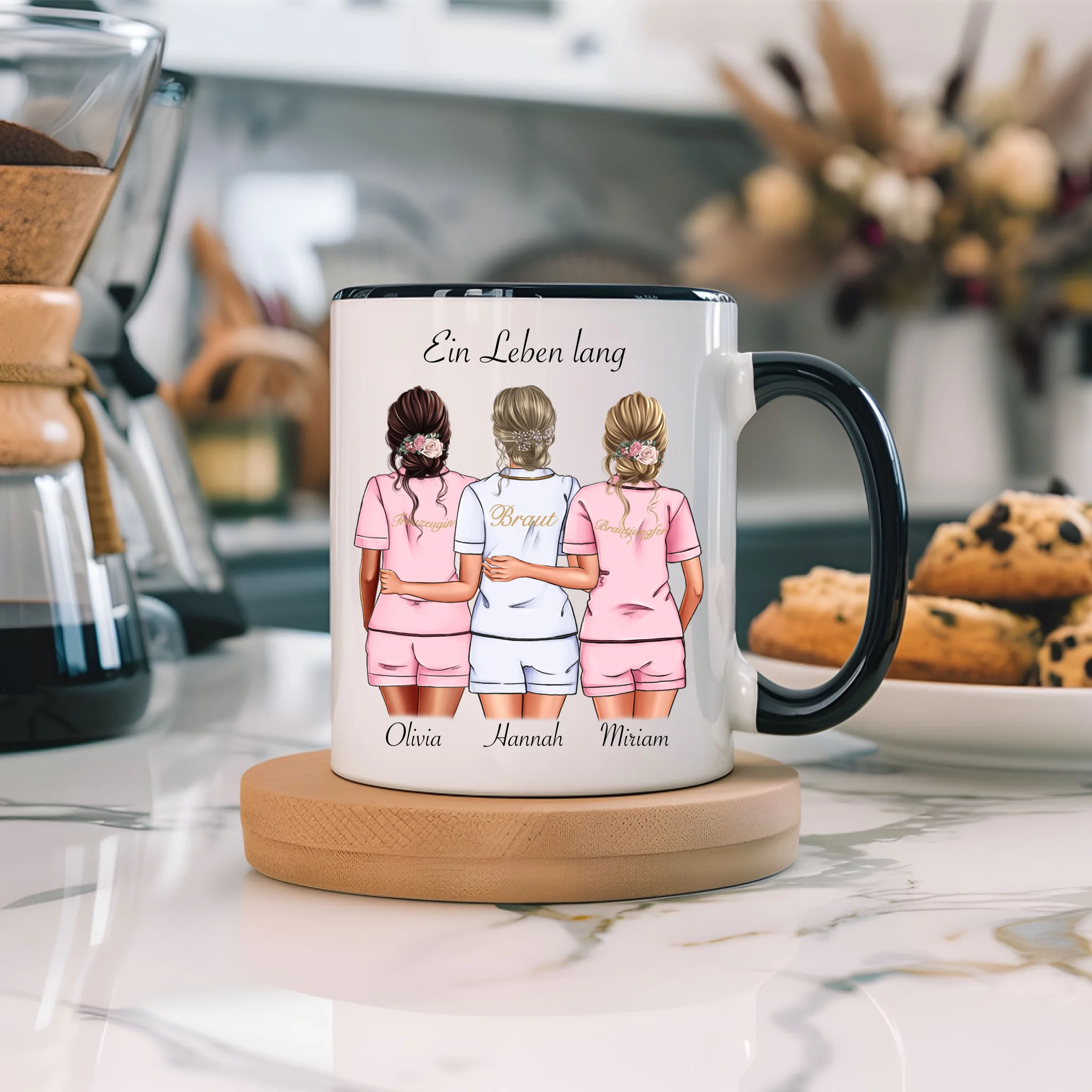 Tasse Brautjungfer Personalisiert Name Braut & 2 Trauzeuginnen, Frage & Danke-Geschenk für Freundinnen Brautjungfern & Brautparty