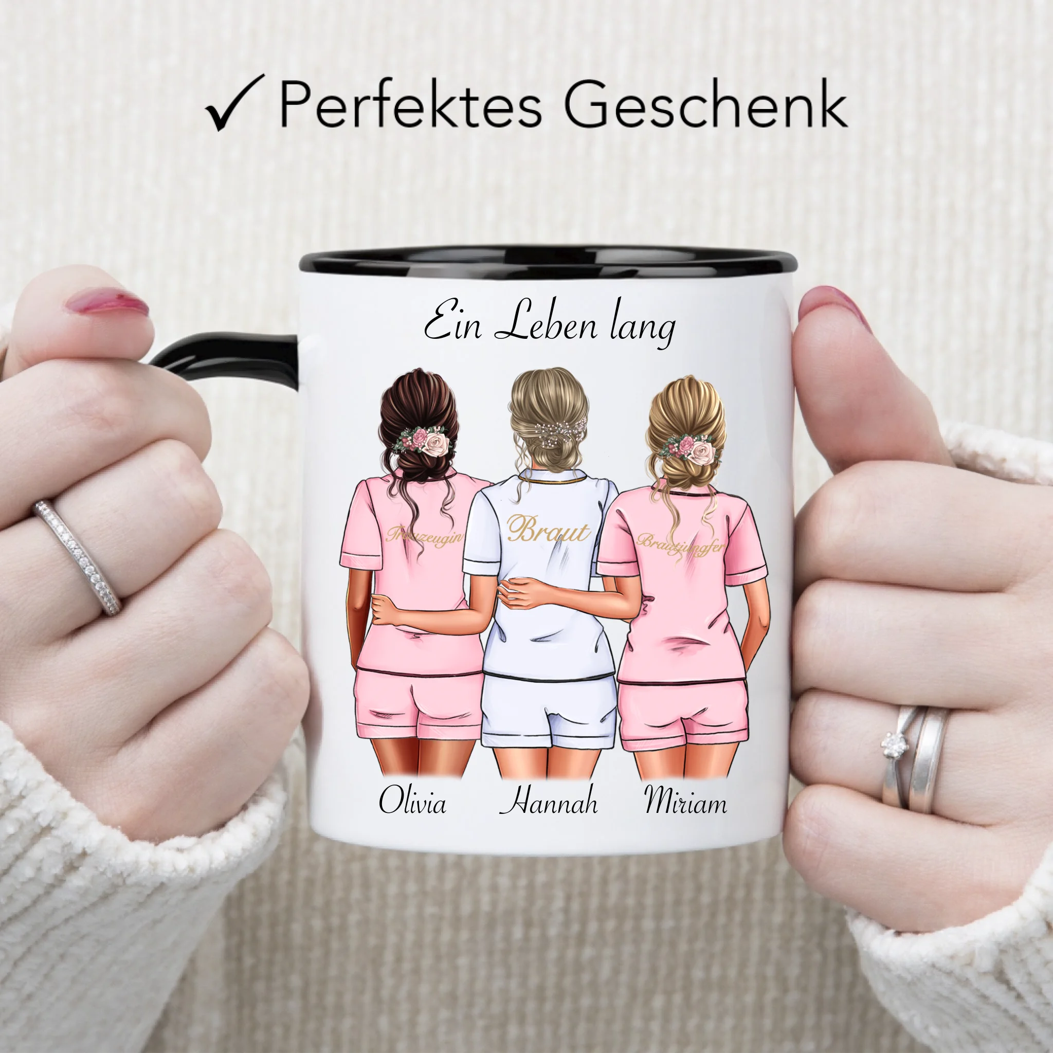 Tasse Brautjungfer Personalisiert Name Braut & 2 Trauzeuginnen, Frage & Danke-Geschenk für Freundinnen Brautjungfern & Brautparty