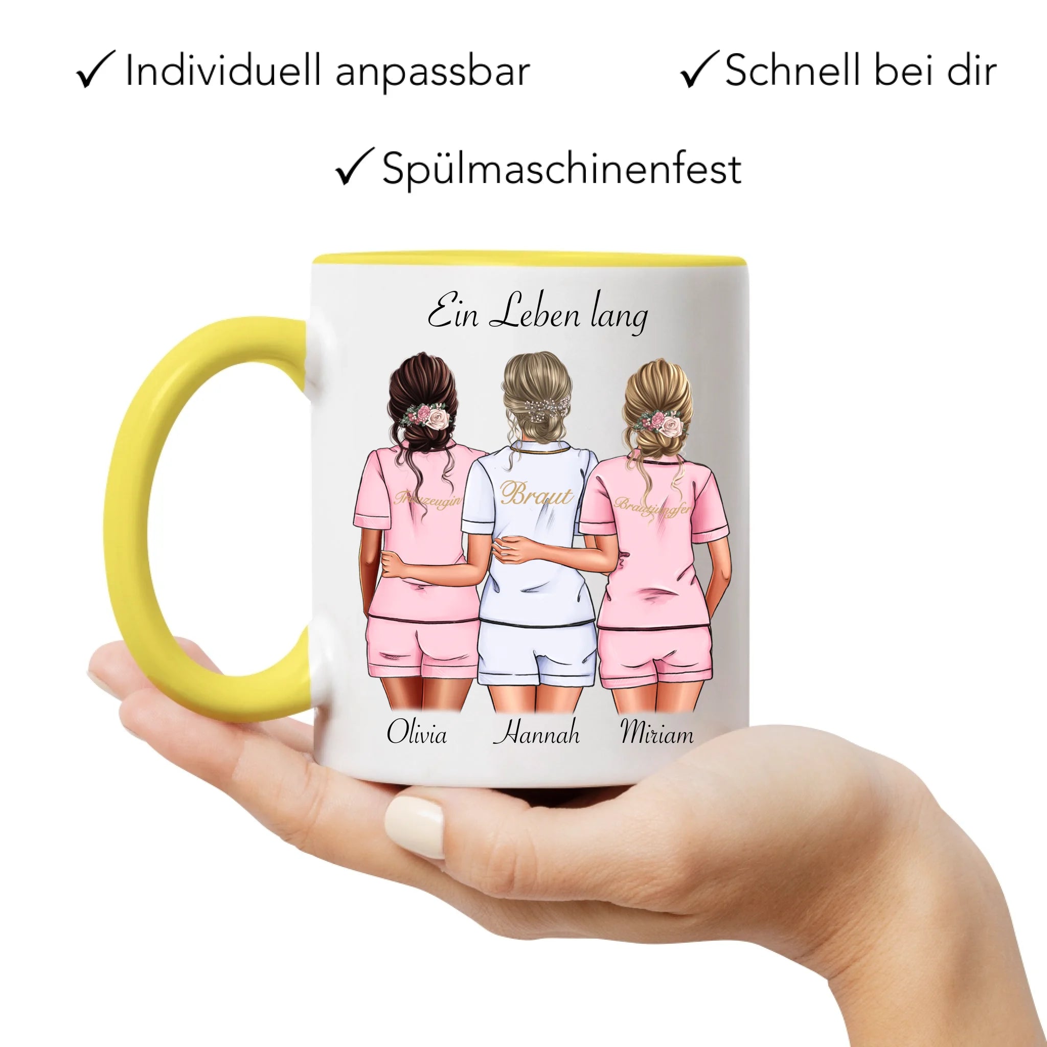 Tasse Brautjungfer Personalisiert Name Braut & 2 Trauzeuginnen, Frage & Danke-Geschenk für Freundinnen Brautjungfern & Brautparty
