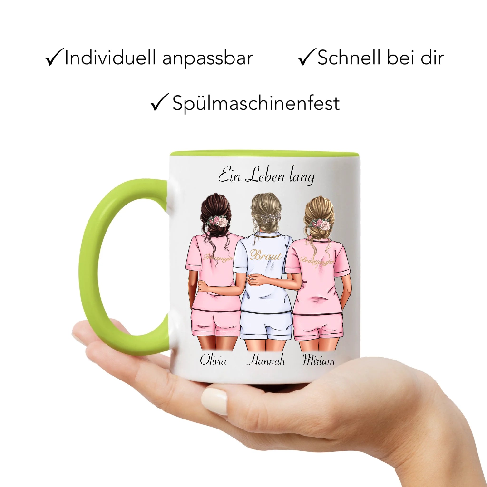 Tasse Brautjungfer Personalisiert Name Braut & 2 Trauzeuginnen, Frage & Danke-Geschenk für Freundinnen Brautjungfern & Brautparty