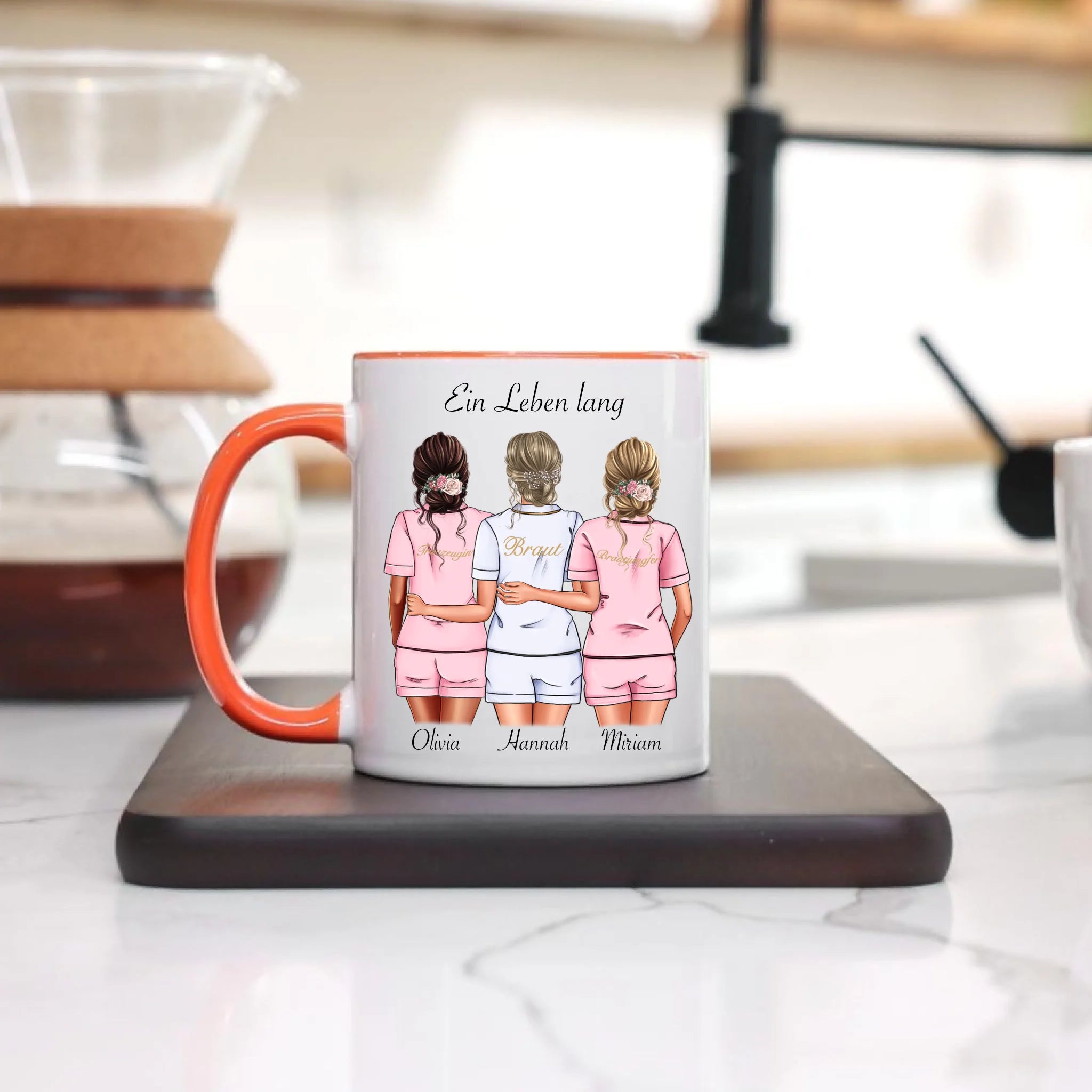 Tasse Brautjungfer Personalisiert Name Braut & 2 Trauzeuginnen, Frage & Danke-Geschenk für Freundinnen Brautjungfern & Brautparty