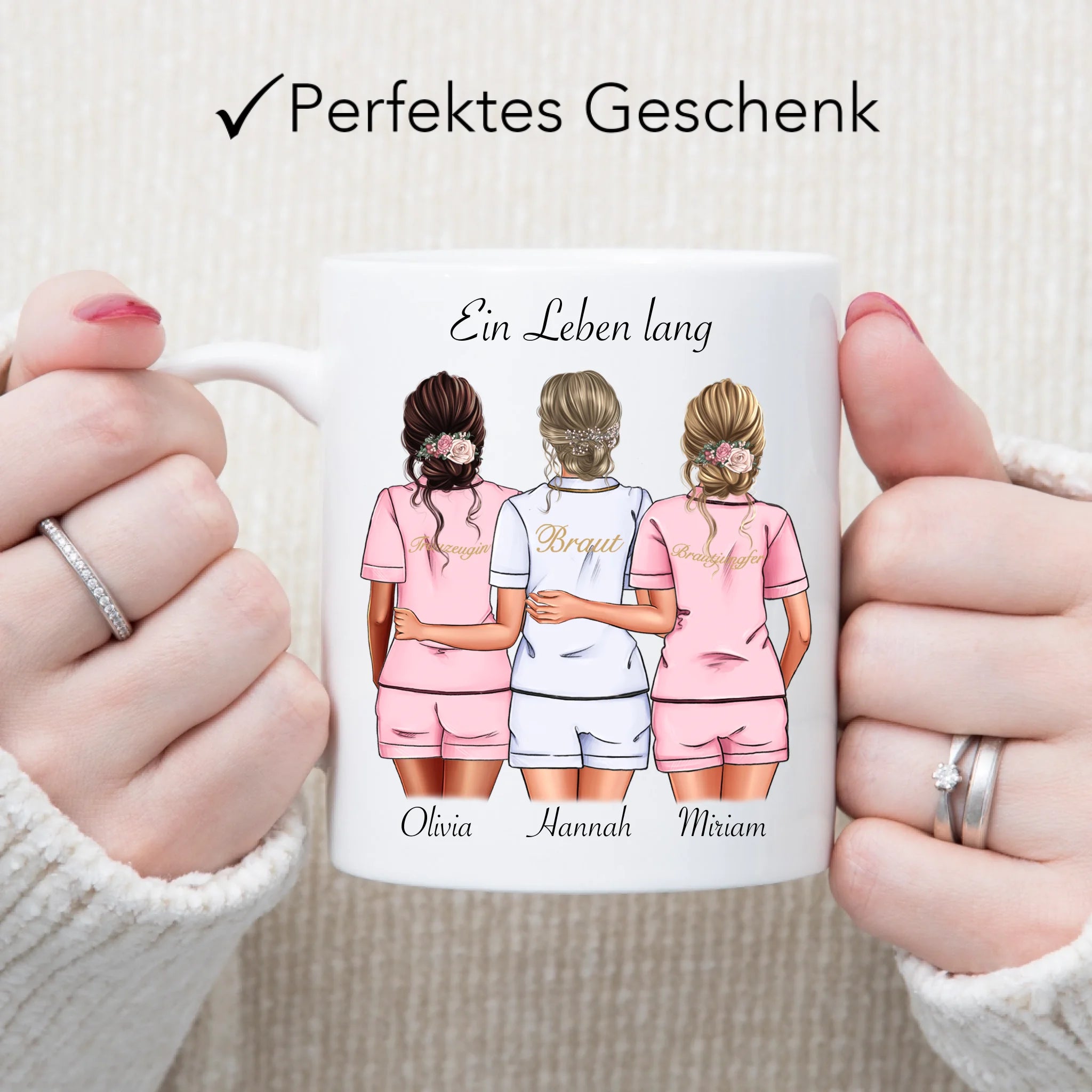 Tasse Brautjungfer Personalisiert Name Braut & 2 Trauzeuginnen, Frage & Danke-Geschenk für Freundinnen Brautjungfern & Brautparty