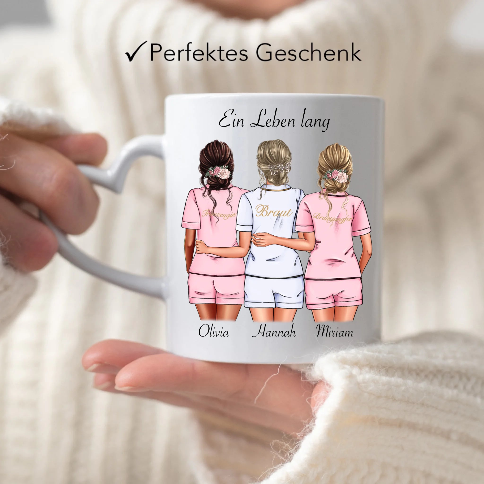 Tasse Brautjungfer Personalisiert Name Braut & 2 Trauzeuginnen, Frage & Danke-Geschenk für Freundinnen Brautjungfern & Brautparty
