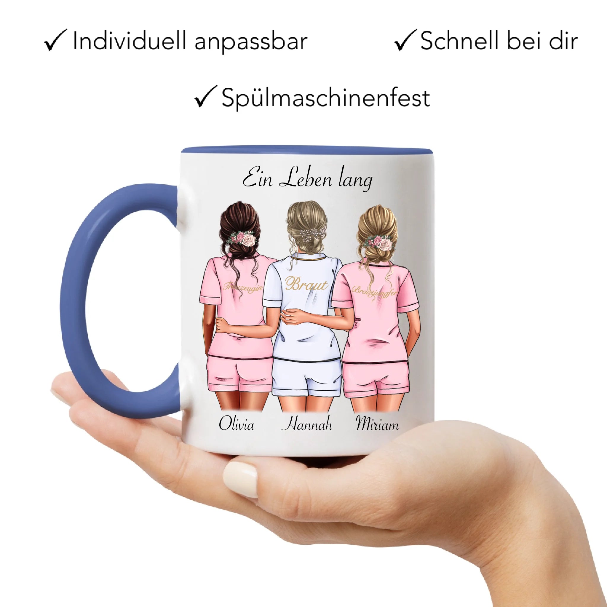Tasse Brautjungfer Personalisiert Name Braut & 2 Trauzeuginnen, Frage & Danke-Geschenk für Freundinnen Brautjungfern & Brautparty