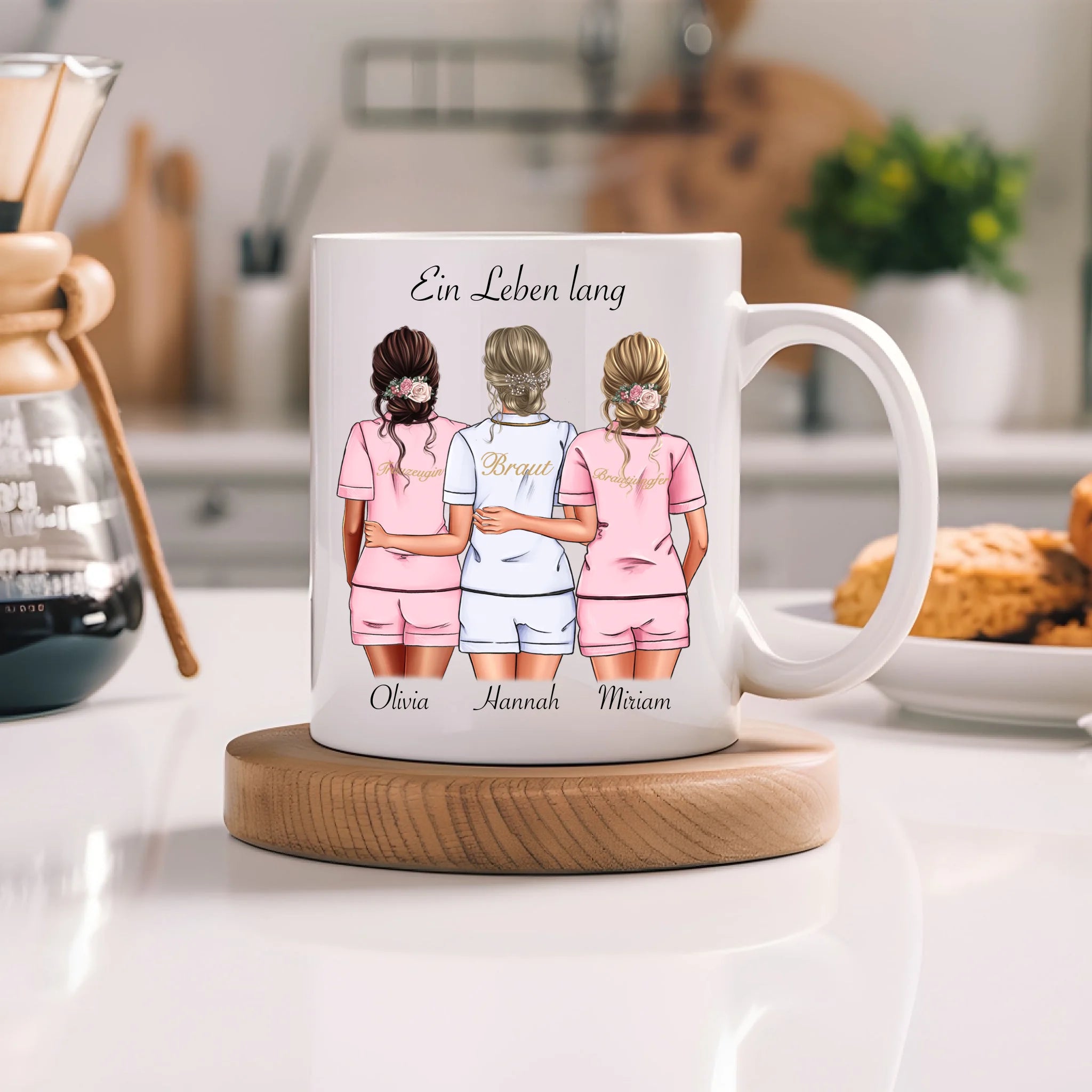 Tasse Brautjungfer Personalisiert Name Braut & 2 Trauzeuginnen, Frage & Danke-Geschenk für Freundinnen Brautjungfern & Brautparty