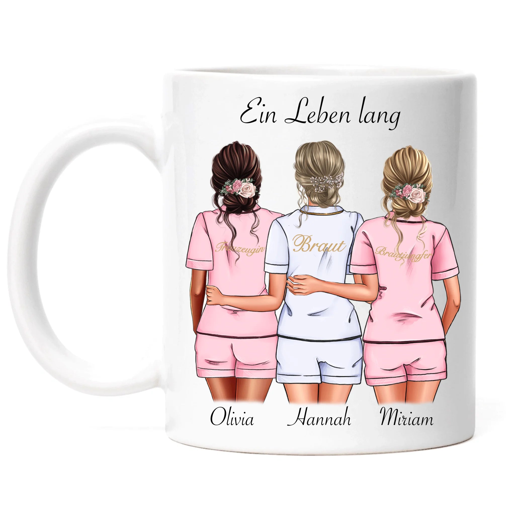 Tasse Brautjungfer Personalisiert Name Braut & 2 Trauzeuginnen, Frage & Danke-Geschenk für Freundinnen Brautjungfern & Brautparty