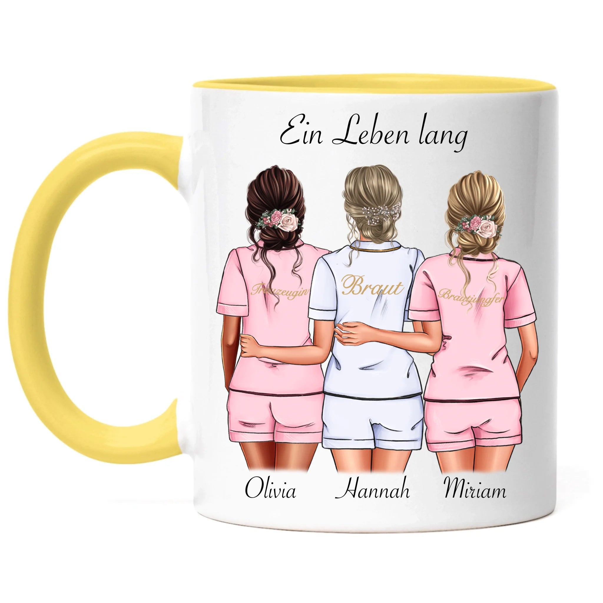 Tasse Brautjungfer Personalisiert Name Braut & 2 Trauzeuginnen, Frage & Danke-Geschenk für Freundinnen Brautjungfern & Brautparty