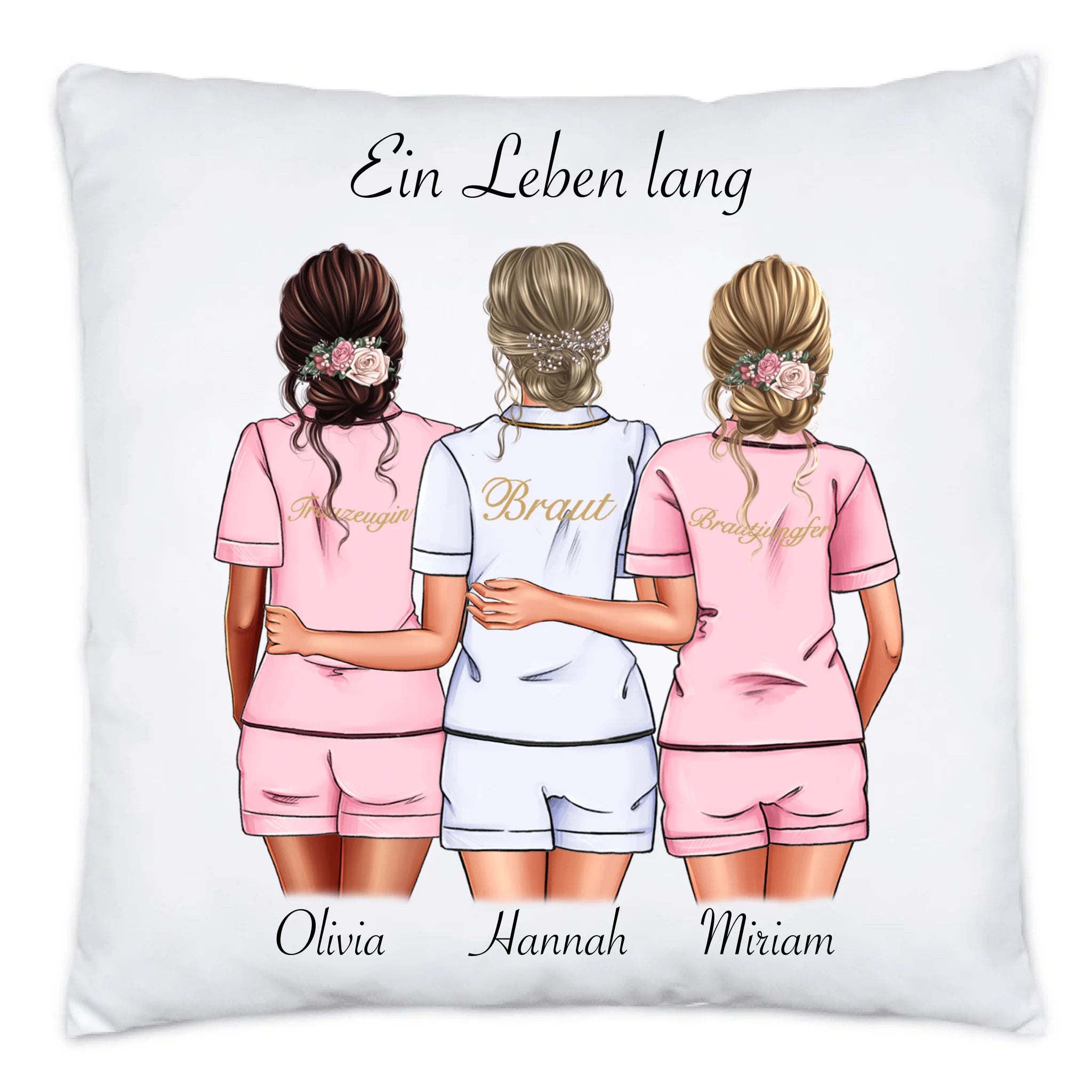 Kissen Brautjungfer Personalisiert Name Braut & 2 Trauzeuginnen, Frage & Danke-Geschenk für Freundinnen Brautjungfern & Brautparty - Kissen inkl. Füllung