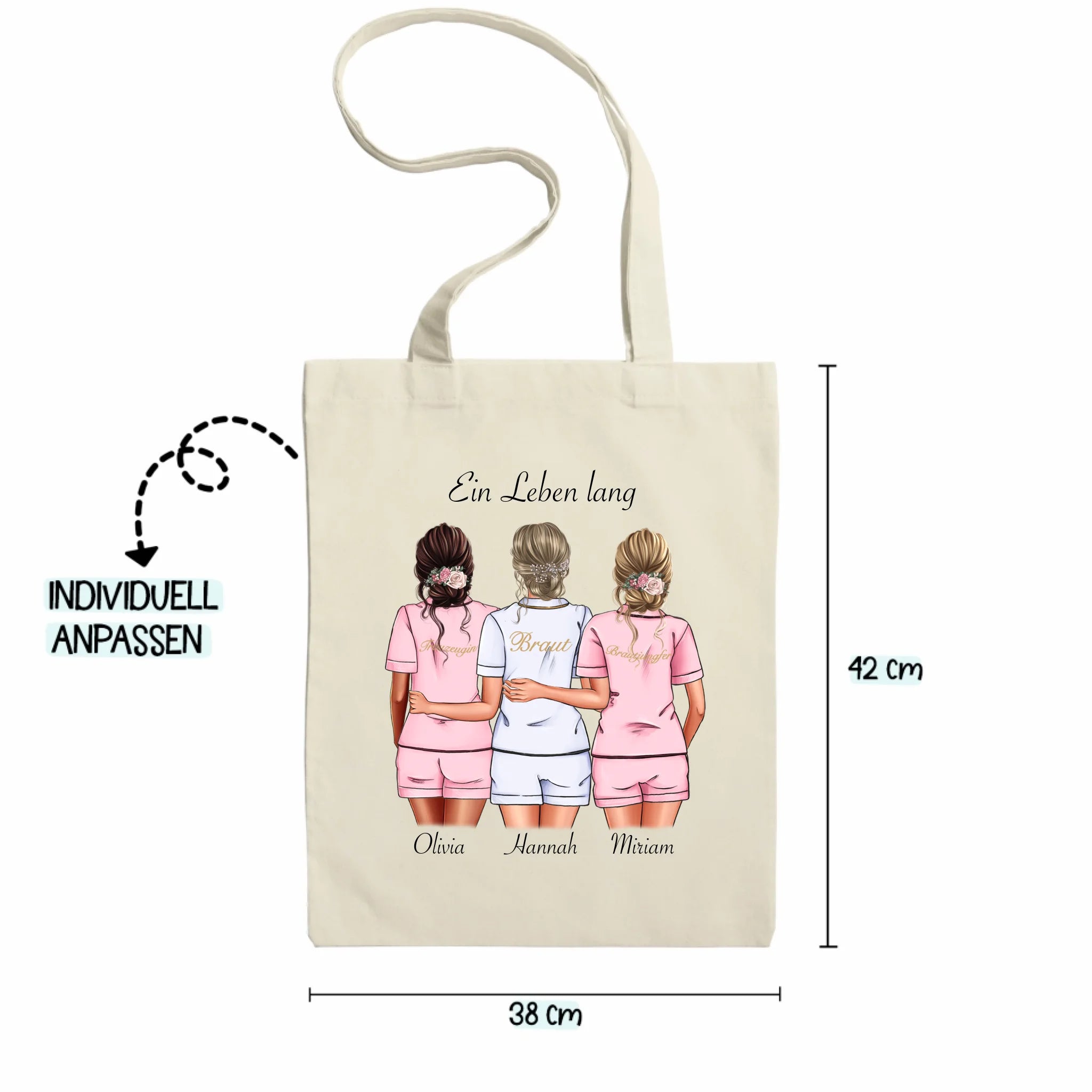 Jutebeutel Brautjungfer Personalisiert Name Braut & 2 Trauzeuginnen, Frage & Danke-Geschenk für Freundinnen Brautjungfern & Brautparty