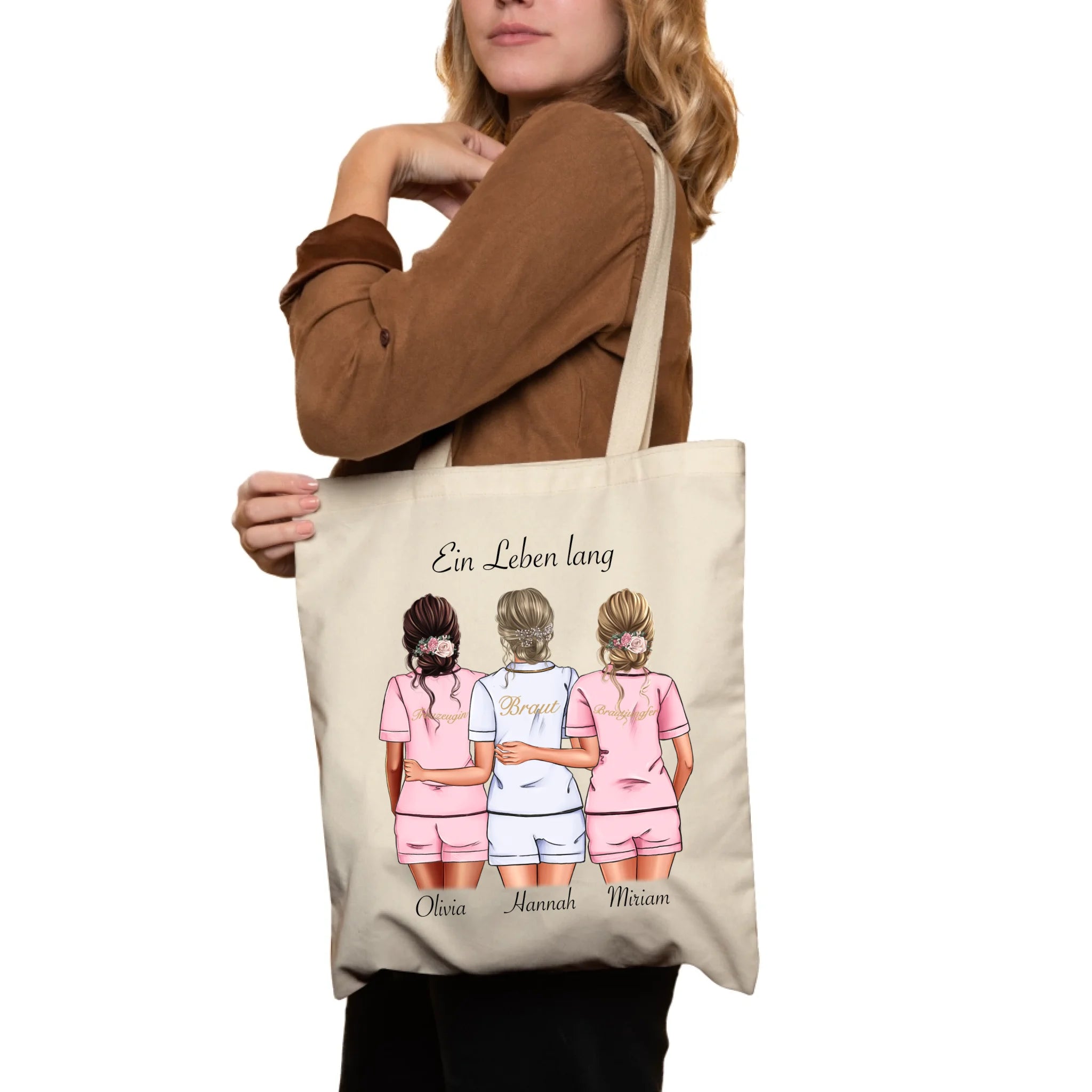 Jutebeutel Brautjungfer Personalisiert Name Braut & 2 Trauzeuginnen, Frage & Danke-Geschenk für Freundinnen Brautjungfern & Brautparty