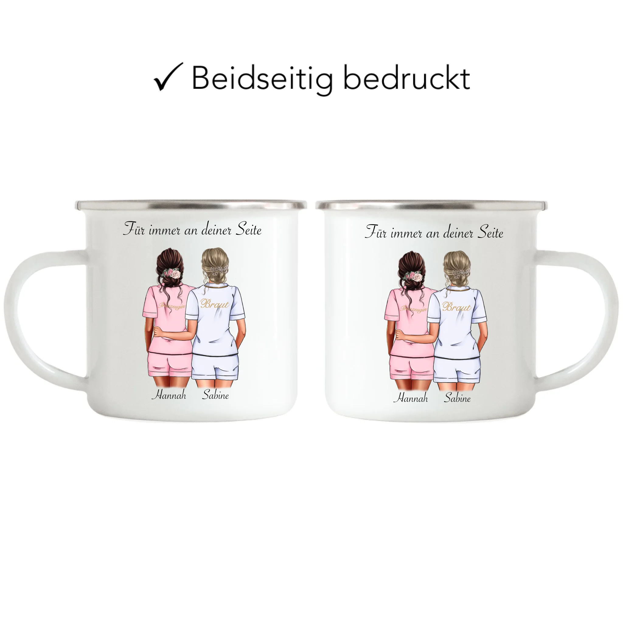 Tasse Brautjungfer Personalisiert Name Braut & Trauzeugin, Frage & Danke-Geschenk für Freundinnen Brautjungfern & Brautparty - Emaille Tasse