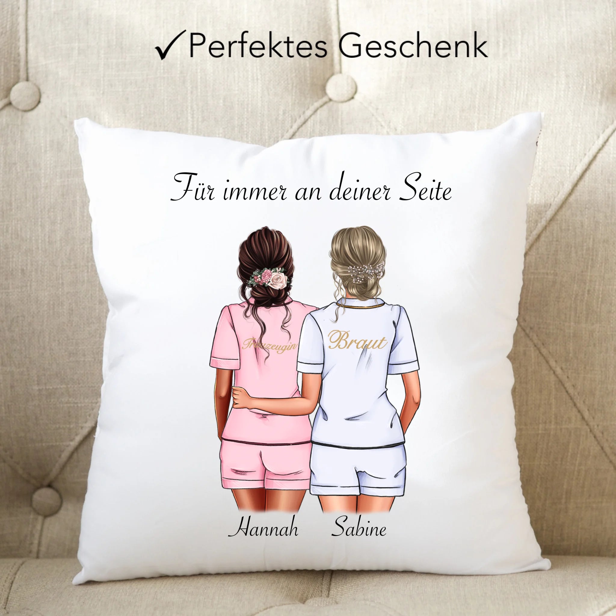 Kissen Brautjungfer Personalisiert Name Braut & Trauzeugin, Frage & Danke-Geschenk für Freundinnen Brautjungfern & Brautparty - Kissen inkl. Füllung