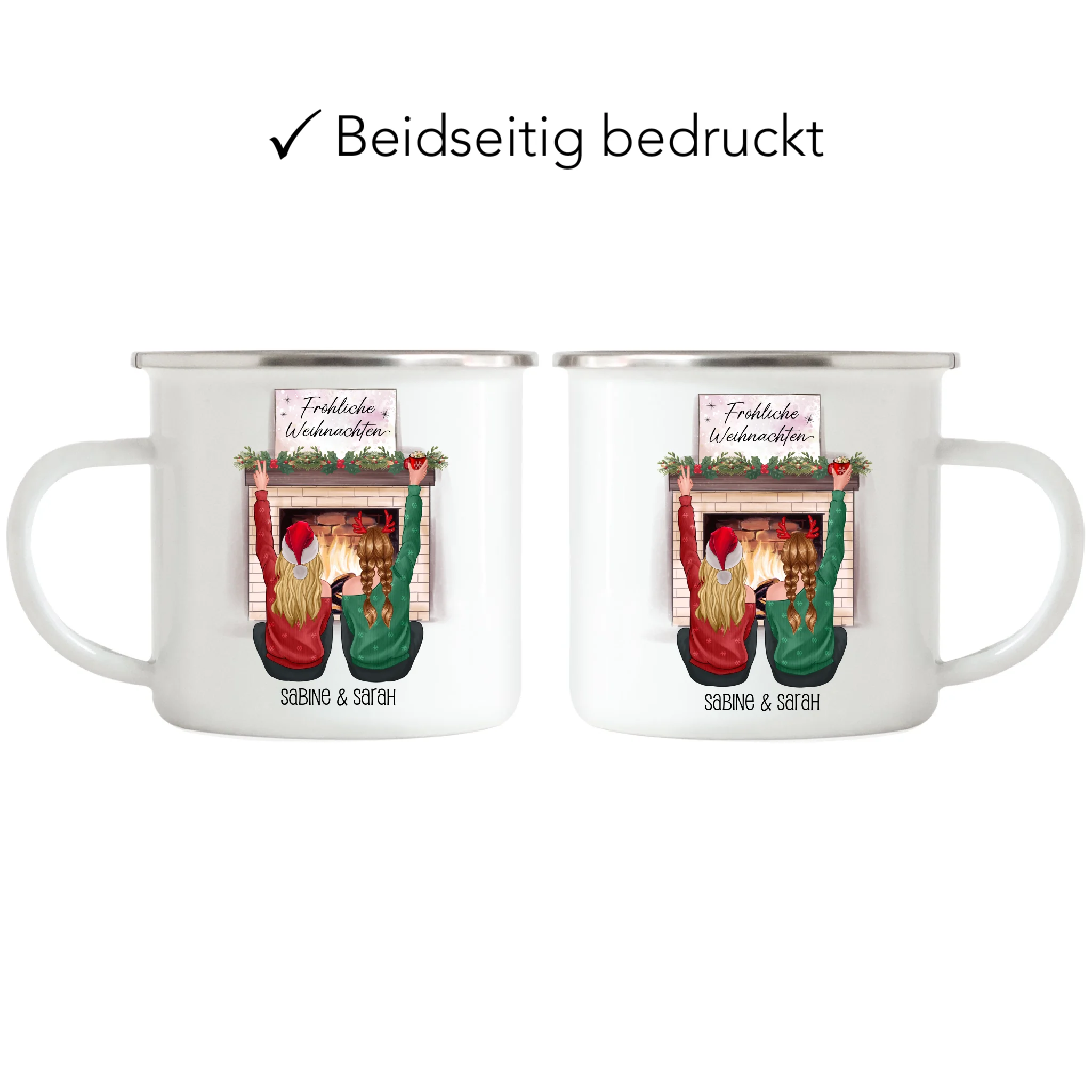 Tasse Beste Freundinnen Weihnachten Personalisiert  Beste Freundin online selbst gestalten Best Friends Geschenk Freundinnengeschenk - Emaille Tasse