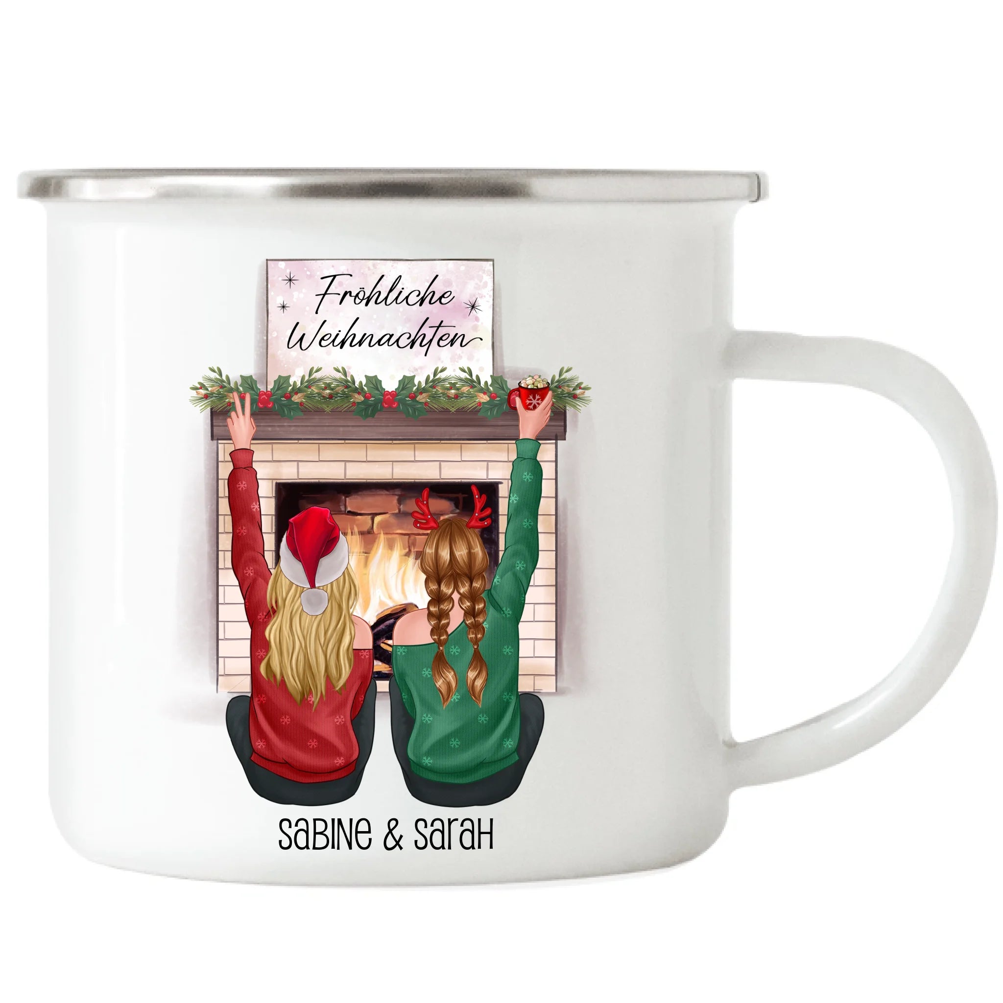 Tasse Beste Freundinnen Weihnachten Personalisiert  Beste Freundin online selbst gestalten Best Friends Geschenk Freundinnengeschenk - Emaille Tasse