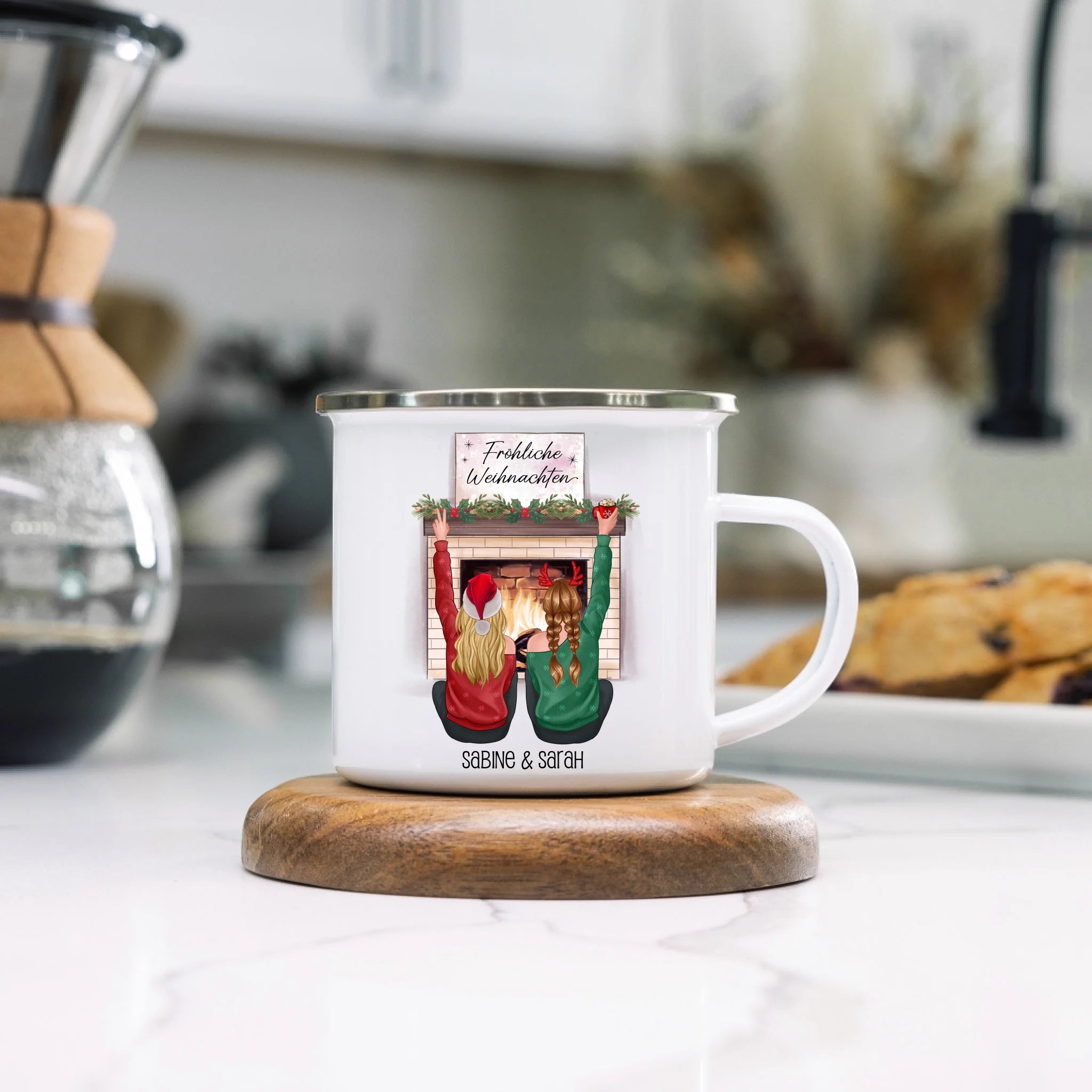 Tasse Beste Freundinnen Weihnachten Personalisiert  Beste Freundin online selbst gestalten Best Friends Geschenk Freundinnengeschenk - Emaille Tasse