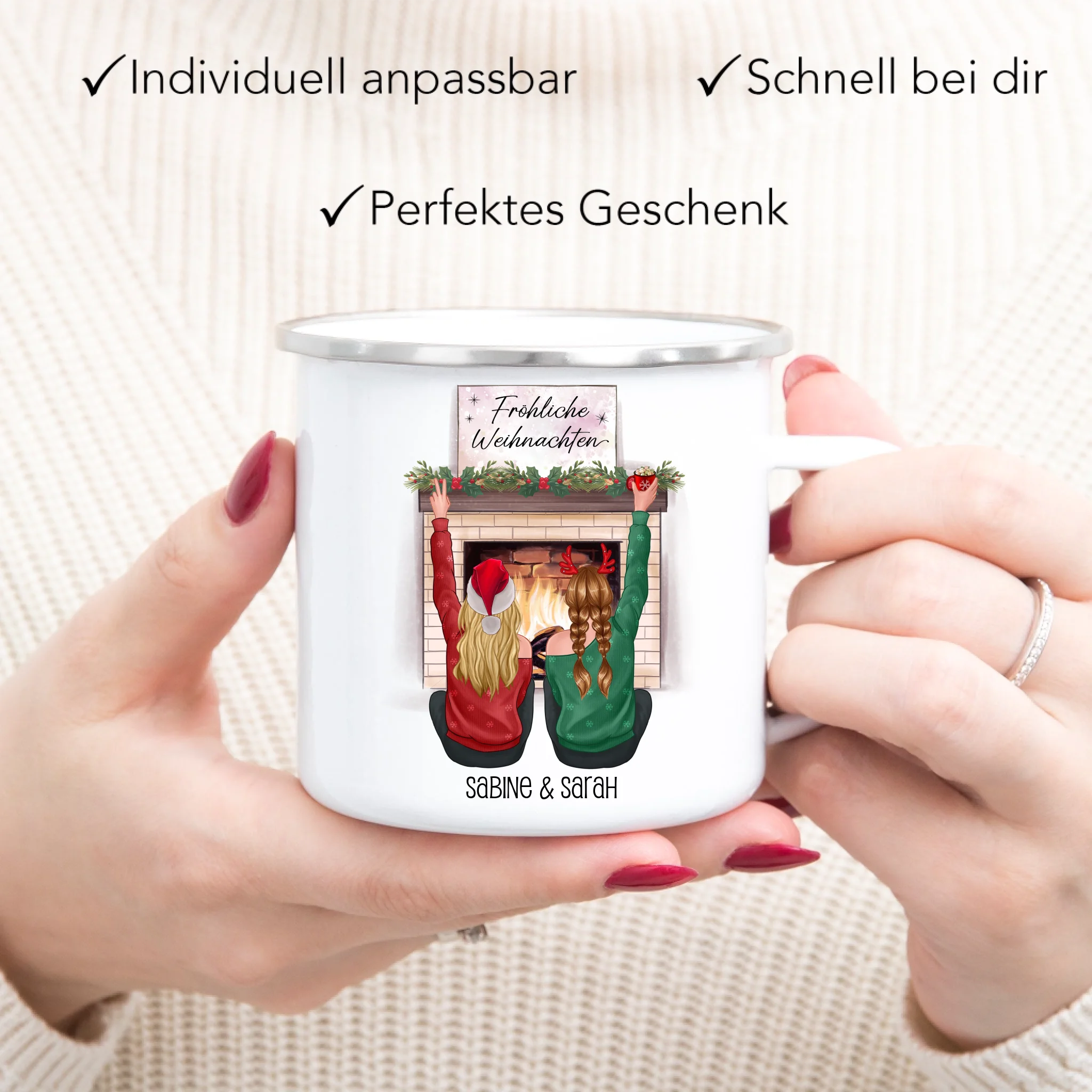 Tasse Beste Freundinnen Weihnachten Personalisiert  Beste Freundin online selbst gestalten Best Friends Geschenk Freundinnengeschenk - Emaille Tasse