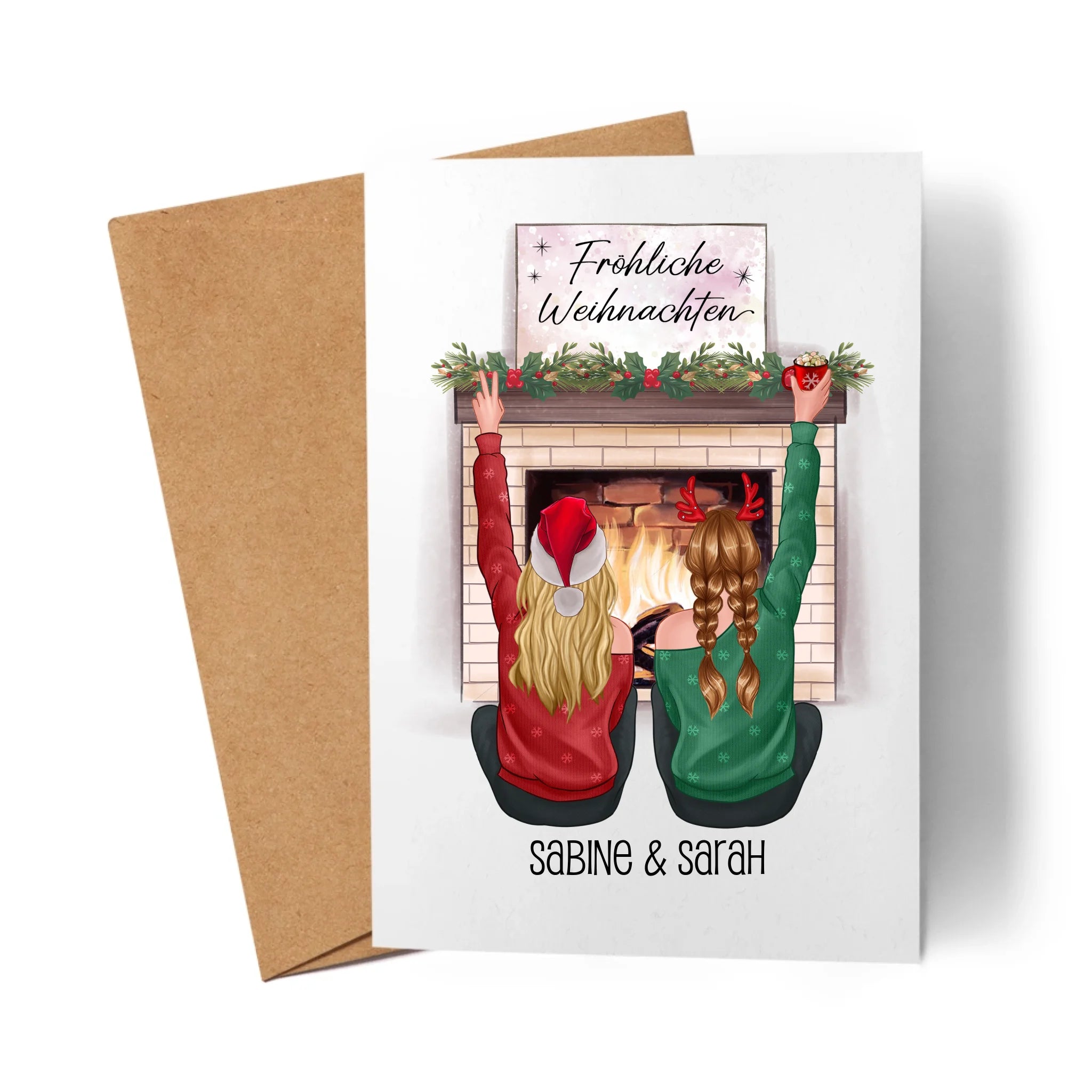 Karte Beste Freundinnen Weihnachten Personalisiert  Beste Freundin online selbst gestalten Best Friends Geschenk Freundinnengeschenk - Klappkarte mit Umschlag