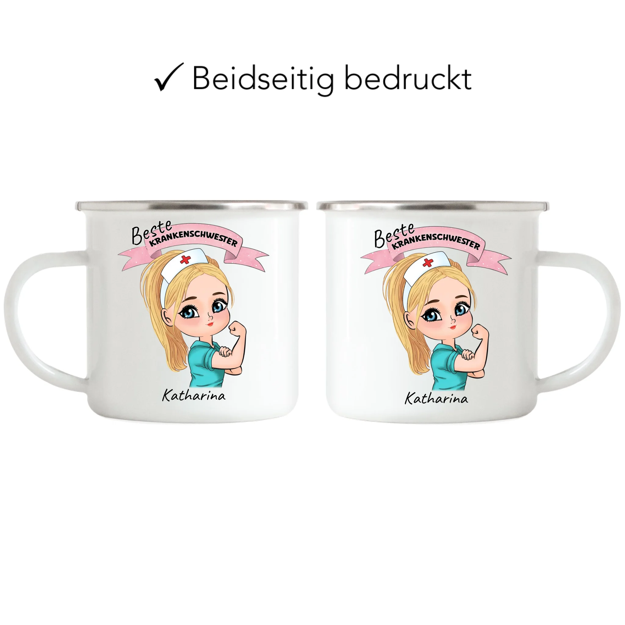 Tasse Krankenschwester Personalisiert Ärztin Pflegekraft Pflegerin Sanitäter Kollegin Freundin mit Name & Spruch Pflegefachfrau Geschenk - Emaille Tasse