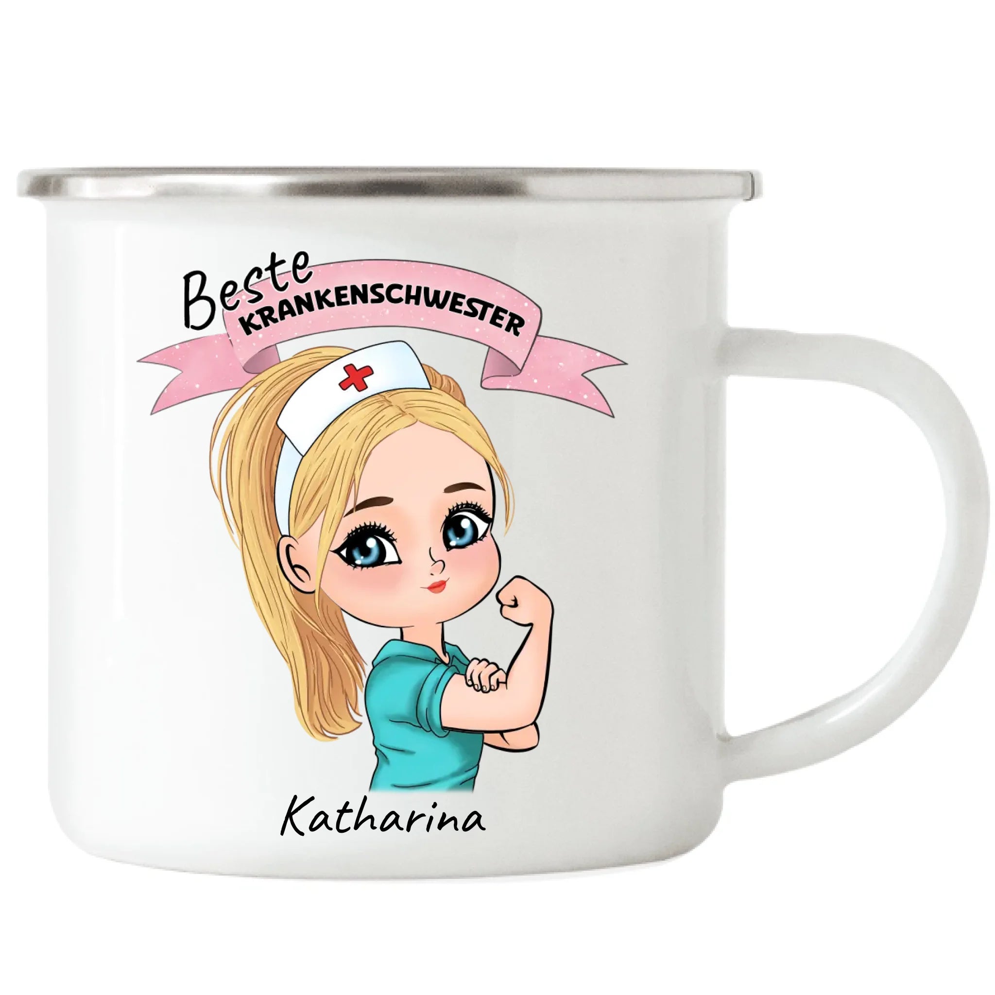 Tasse Krankenschwester Personalisiert Ärztin Pflegekraft Pflegerin Sanitäter Kollegin Freundin mit Name & Spruch Pflegefachfrau Geschenk - Emaille Tasse