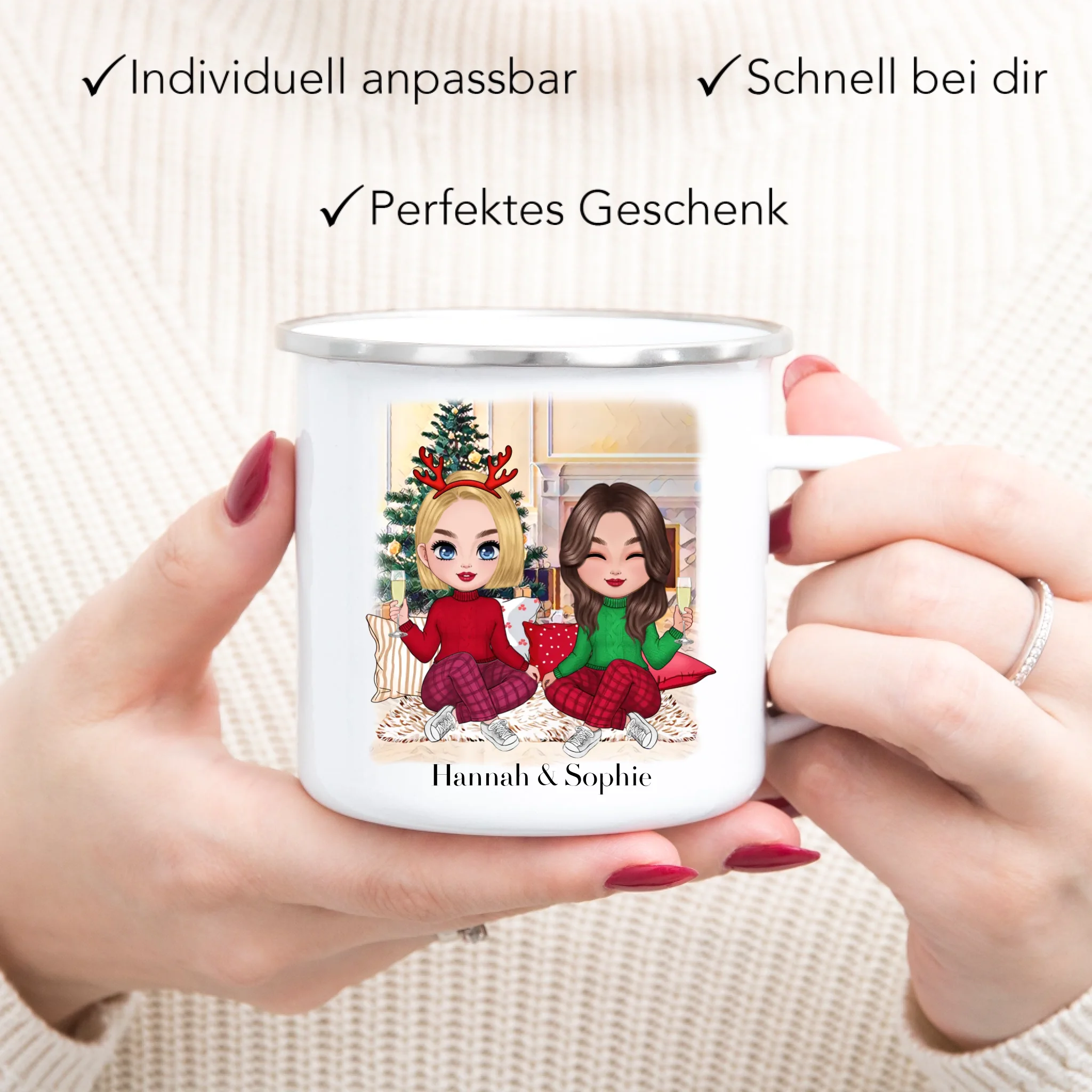 Tasse Beste Freundinnen Weihnachten Personalisiert Beste Freundin selbst gestalten Xmas Geschenk Freundinnengeschenk - Emaille Tasse