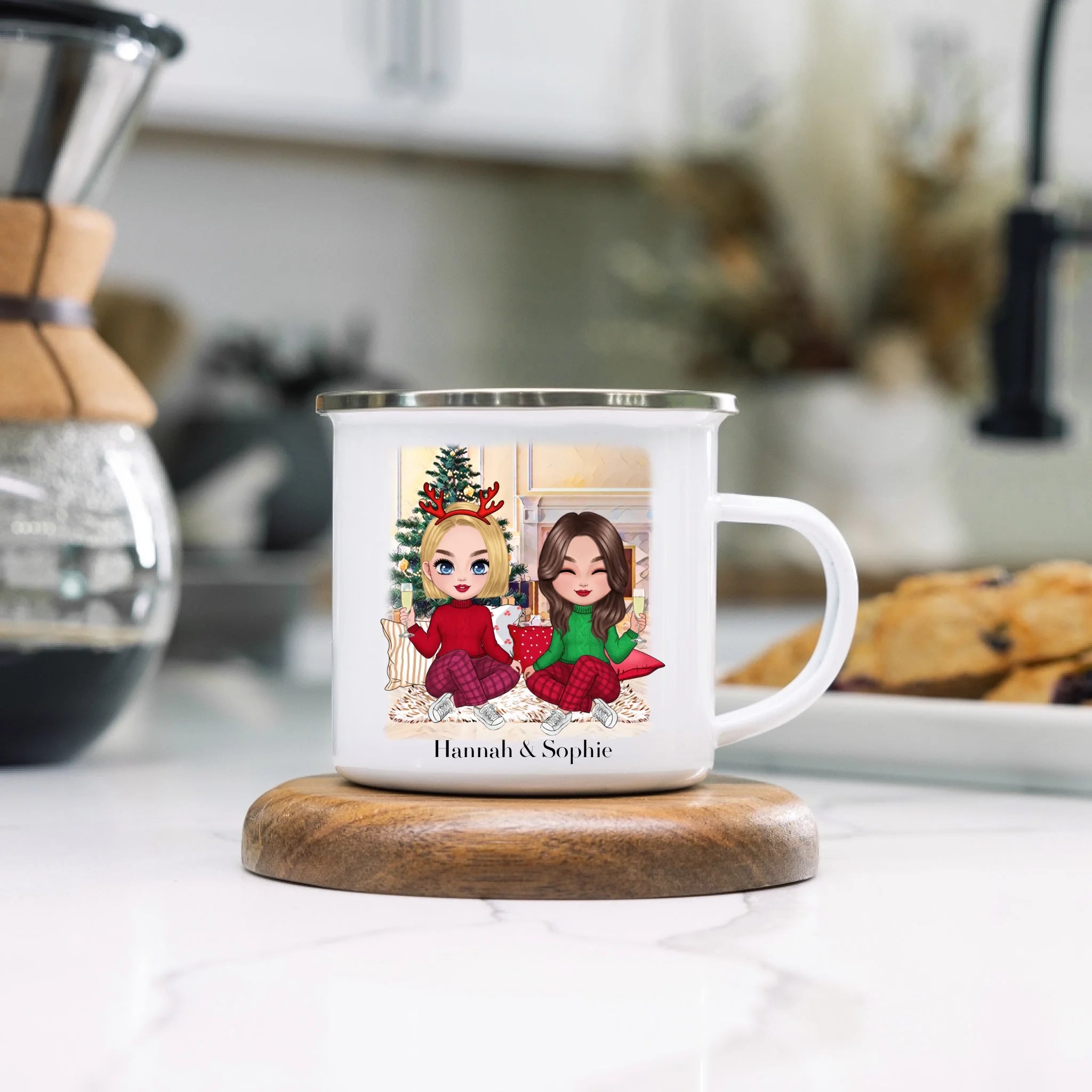 Tasse Beste Freundinnen Weihnachten Personalisiert Beste Freundin selbst gestalten Xmas Geschenk Freundinnengeschenk - Emaille Tasse