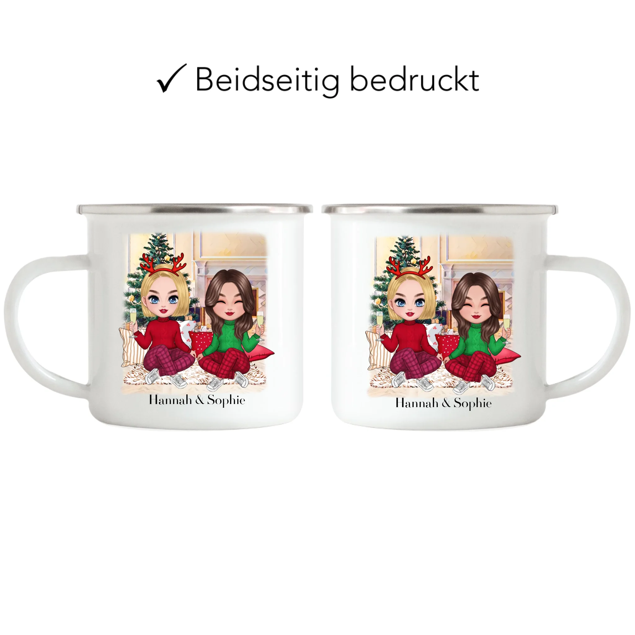 Tasse Beste Freundinnen Weihnachten Personalisiert Beste Freundin selbst gestalten Xmas Geschenk Freundinnengeschenk - Emaille Tasse