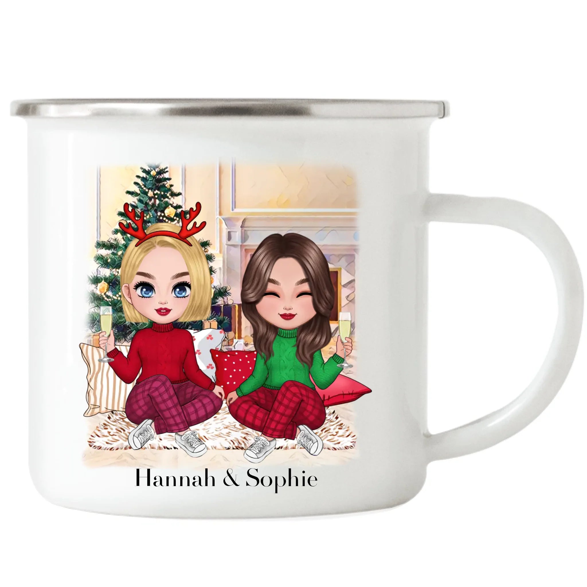 Tasse Beste Freundinnen Weihnachten Personalisiert Beste Freundin selbst gestalten Xmas Geschenk Freundinnengeschenk - Emaille Tasse