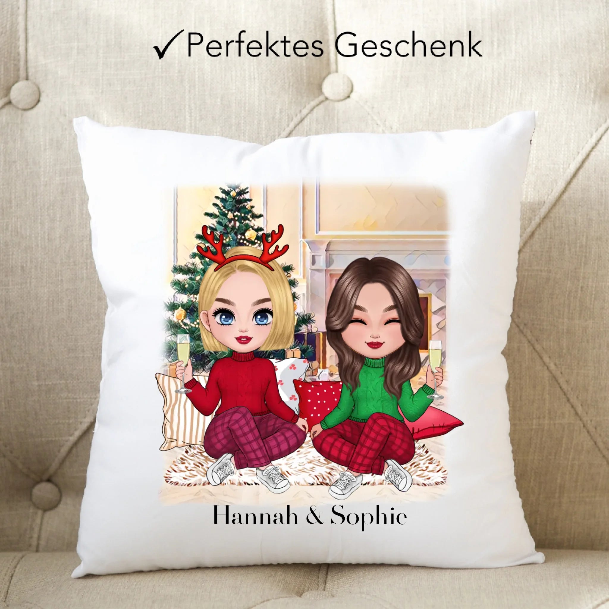 Kissen Beste Freundinnen Weihnachten Personalisiert Beste Freundin selbst gestalten Xmas Geschenk Freundinnengeschenk - Kissen inkl. Füllung