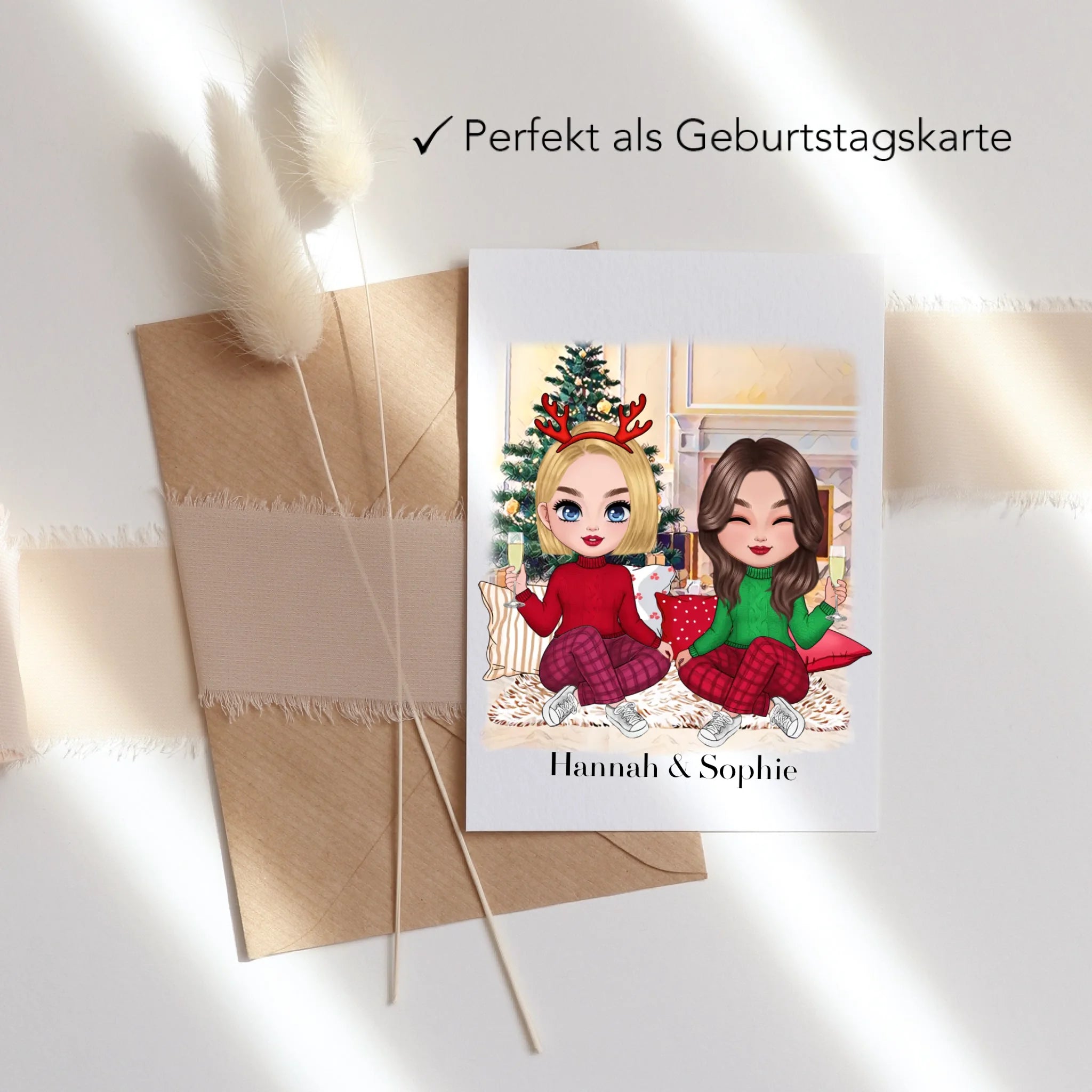 Karte Beste Freundinnen Weihnachten Personalisiert Beste Freundin selbst gestalten Xmas Geschenk Freundinnengeschenk - Klappkarte mit Umschlag