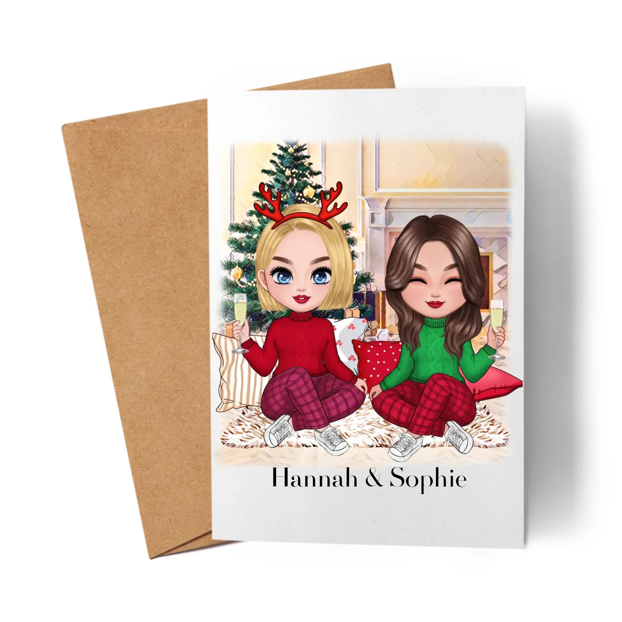 Karte Beste Freundinnen Weihnachten Personalisiert Beste Freundin selbst gestalten Xmas Geschenk Freundinnengeschenk - Klappkarte mit Umschlag