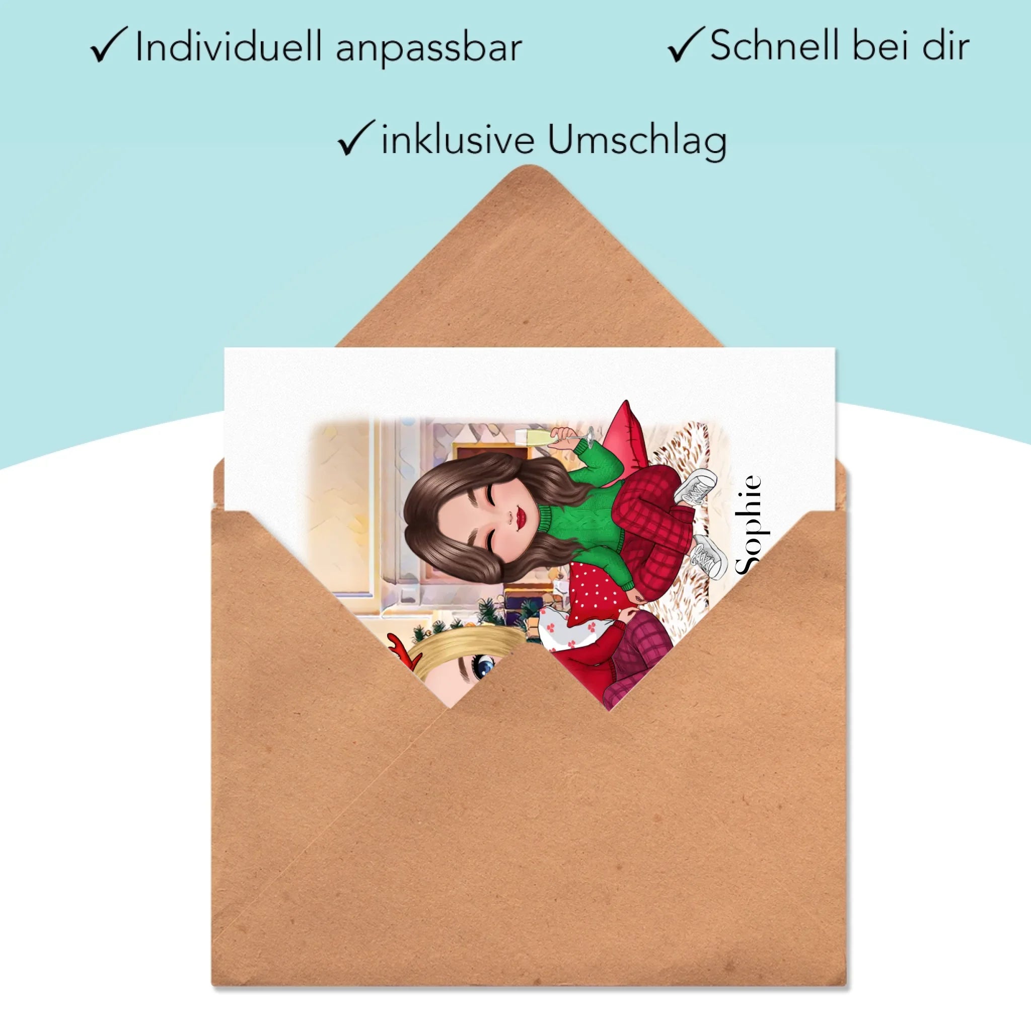 Karte Beste Freundinnen Weihnachten Personalisiert Beste Freundin selbst gestalten Xmas Geschenk Freundinnengeschenk - Klappkarte mit Umschlag