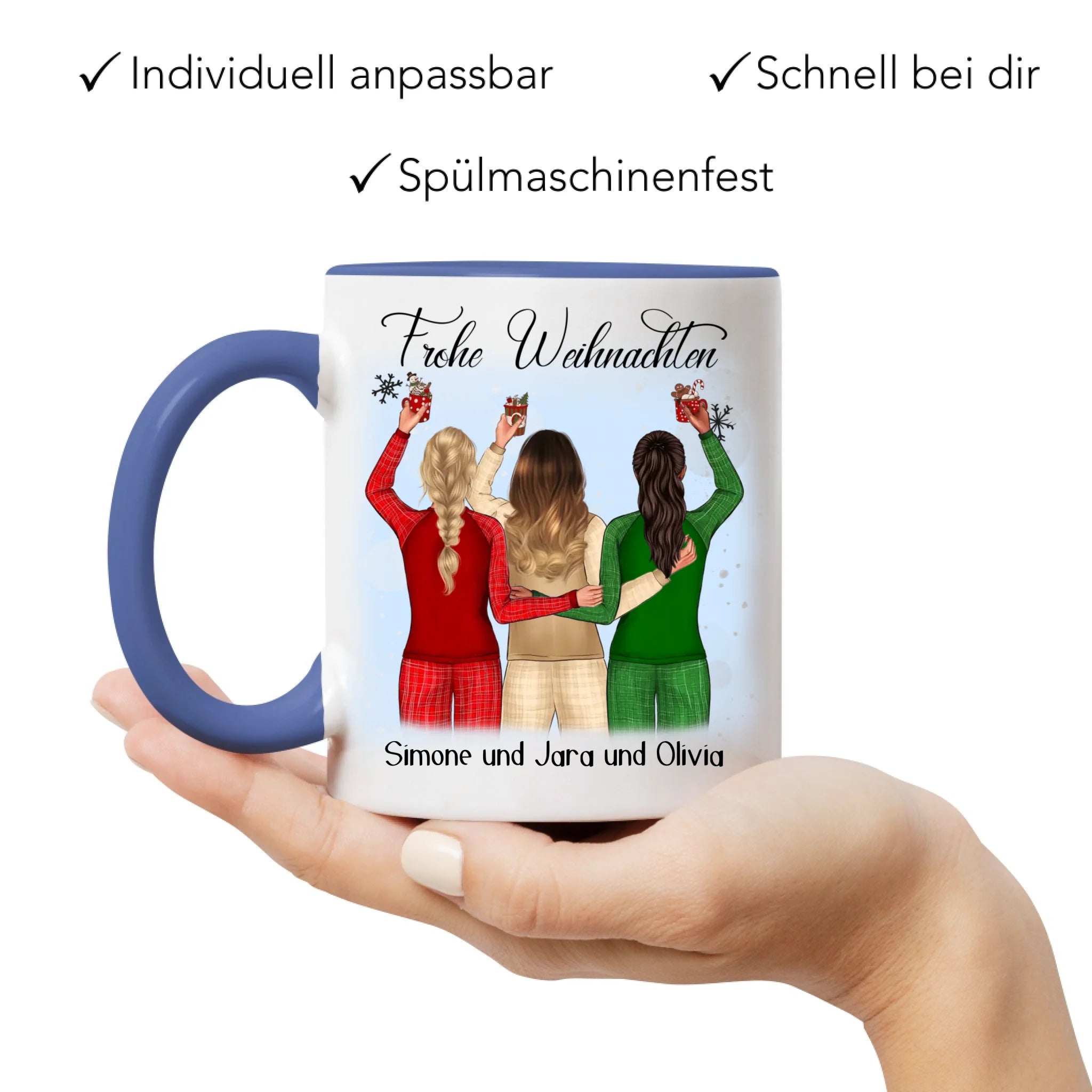 Tasse Weihnachten 3 Beste Freundinnen Personalisiert Beste Freundin Weihnachts-Tasse mit Name Xmas Geschenk Freundinnengeschenk